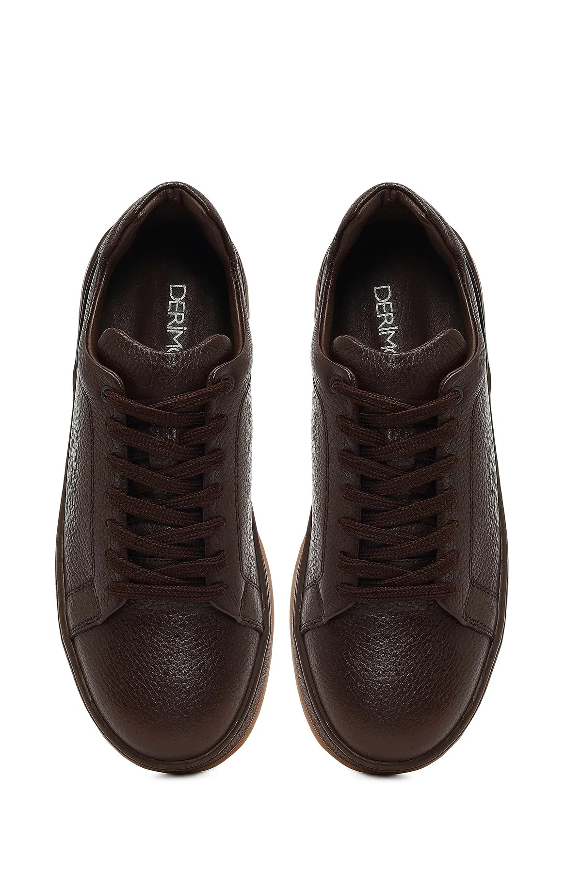 Erkek Kahverengi Bağcıklı Kalın Tabanlı Deri Sneaker - Image 7