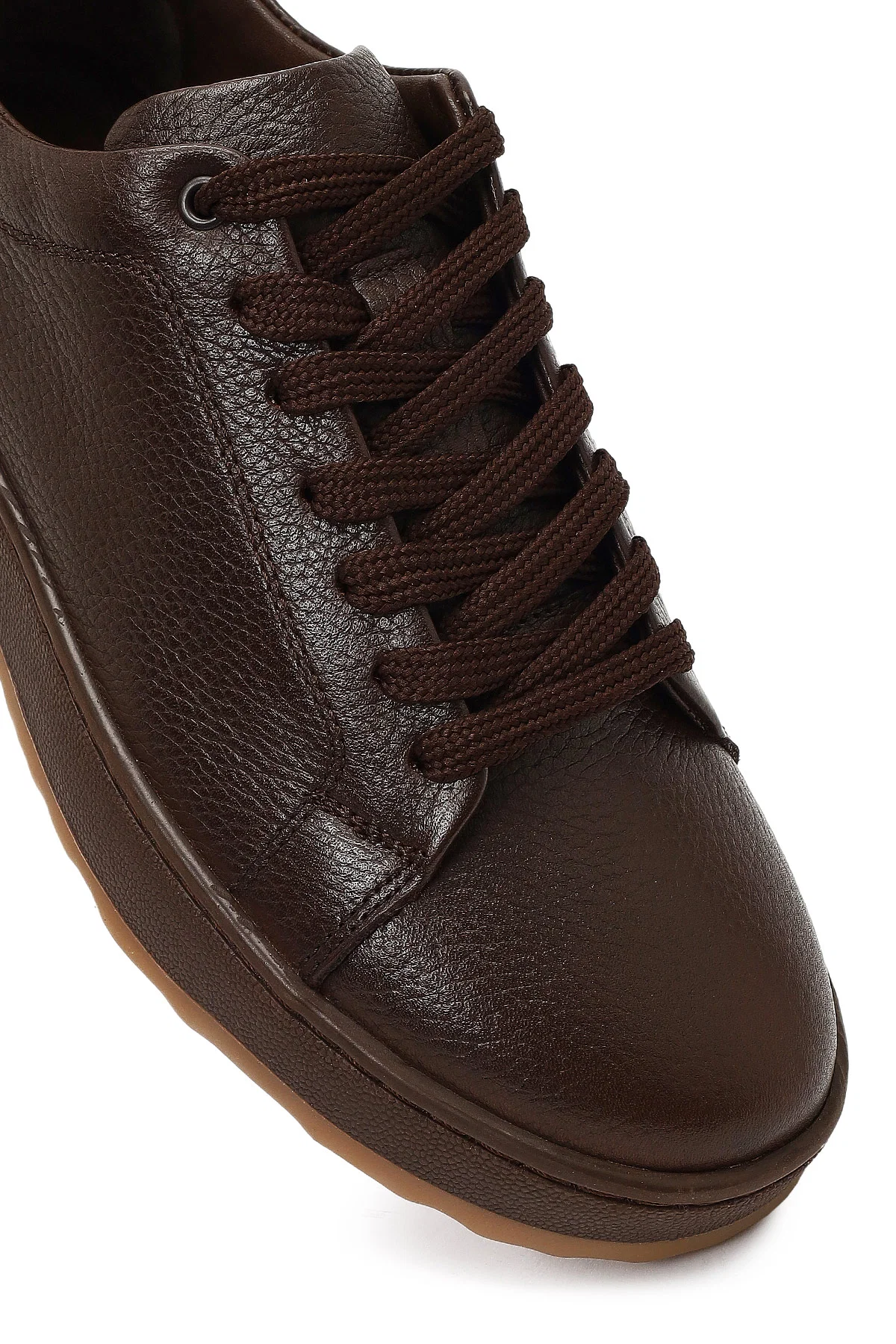 Erkek Kahverengi Bağcıklı Kalın Tabanlı Deri Sneaker - Image 9