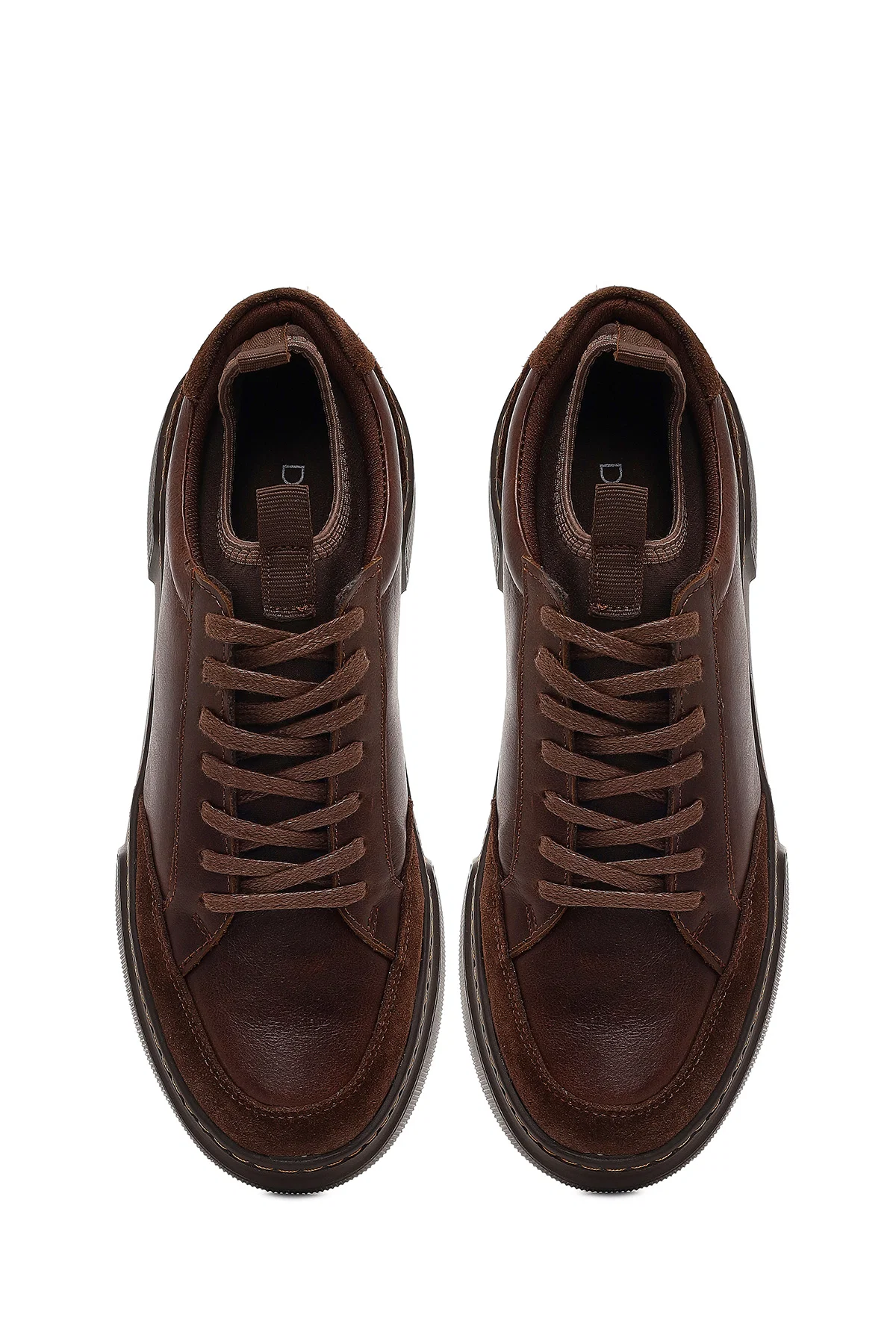 Erkek Kahverengi Bağcıklı Kalın Tabanlı Deri Sneaker - Image 7