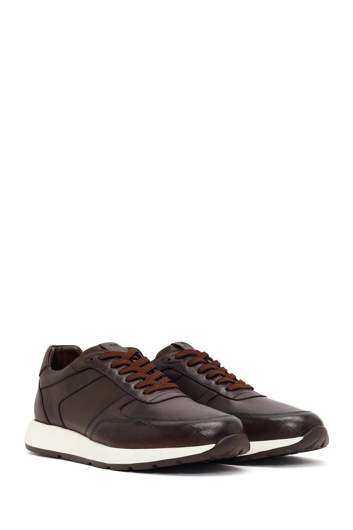 Erkek Kahverengi Bağcıklı Kalın Tabanlı Deri Sneaker - Image 2