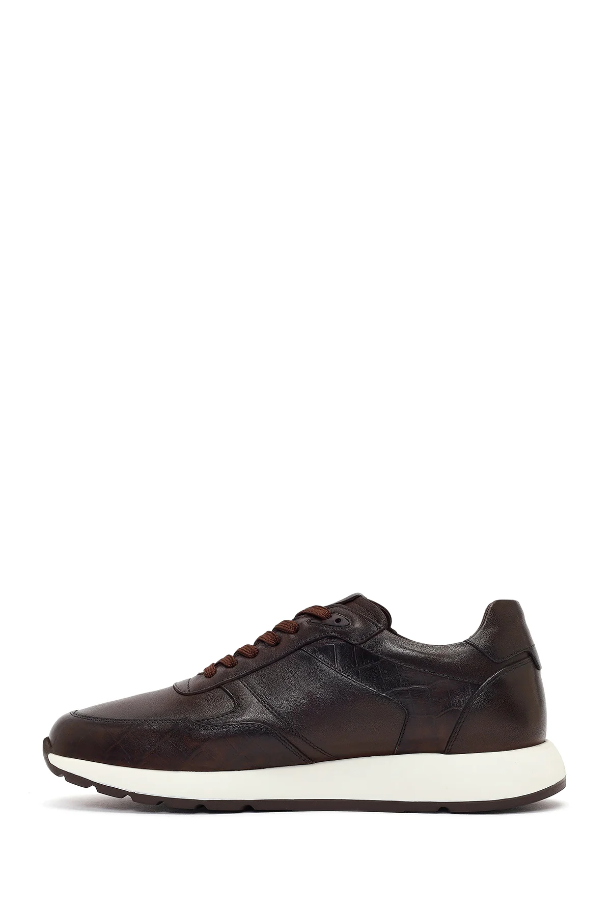 Erkek Kahverengi Bağcıklı Kalın Tabanlı Deri Sneaker - Image 3
