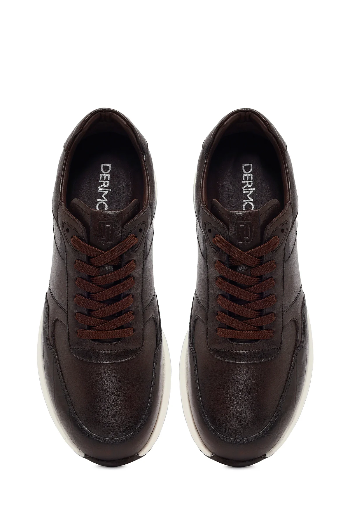 Erkek Kahverengi Bağcıklı Kalın Tabanlı Deri Sneaker - Image 4