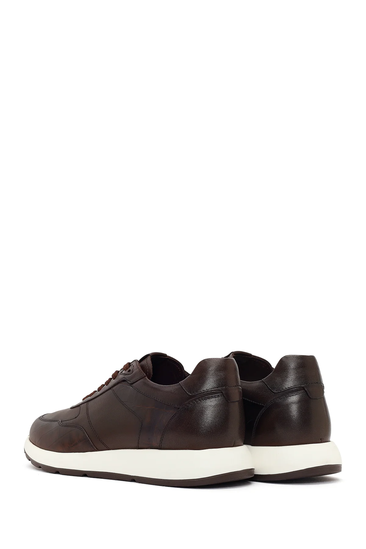Erkek Kahverengi Bağcıklı Kalın Tabanlı Deri Sneaker - Image 6