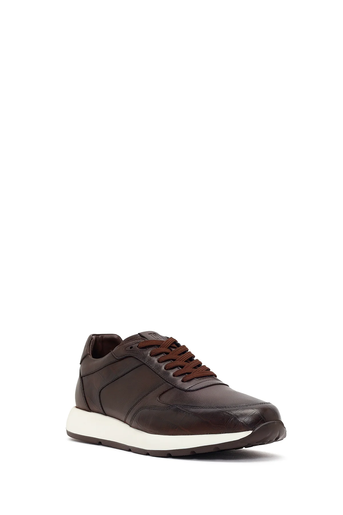 Erkek Kahverengi Bağcıklı Kalın Tabanlı Deri Sneaker - Image 7