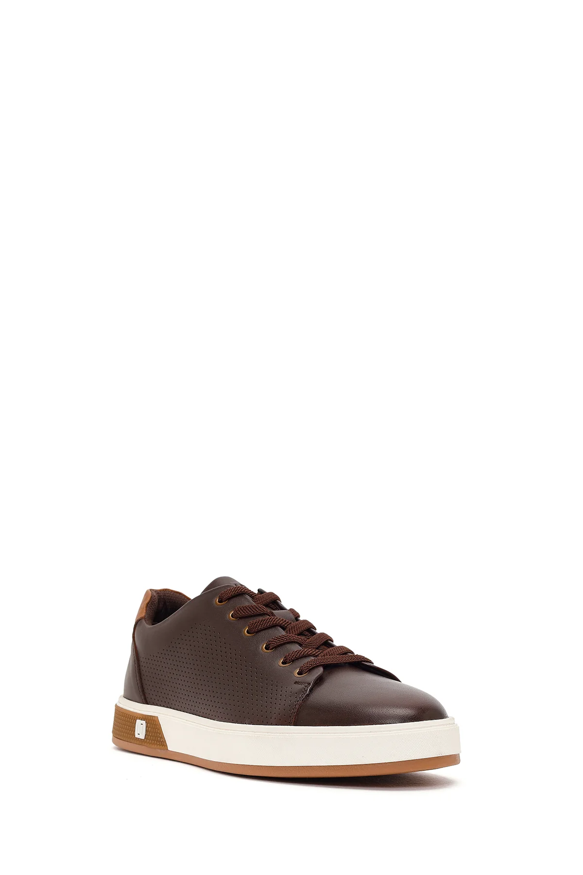 Erkek Kahverengi Bağcıklı Kalın Tabanlı Deri Sneaker - Image 6