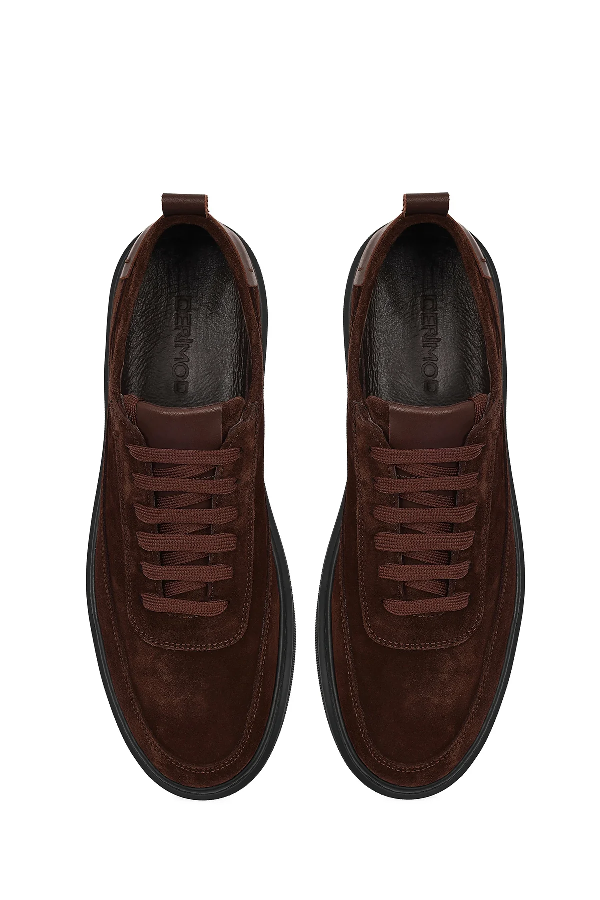 Erkek Kahverengi Bağcıklı Kalın Tabanlı Süet Deri Sneaker - Image 4