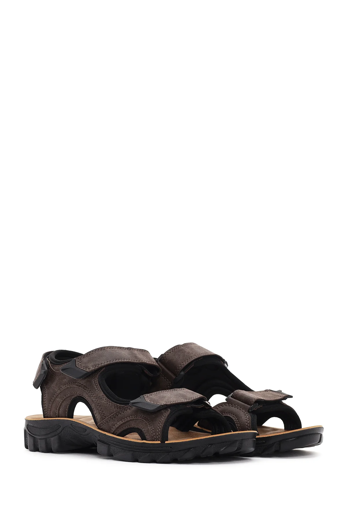 Erkek Kahverengi Bantlı Nubuk Deri Casual Sandalet - Image 3