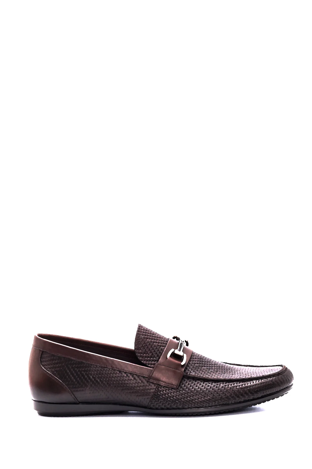 Erkek Kahverengi Deri Baskılı Casual Loafer
