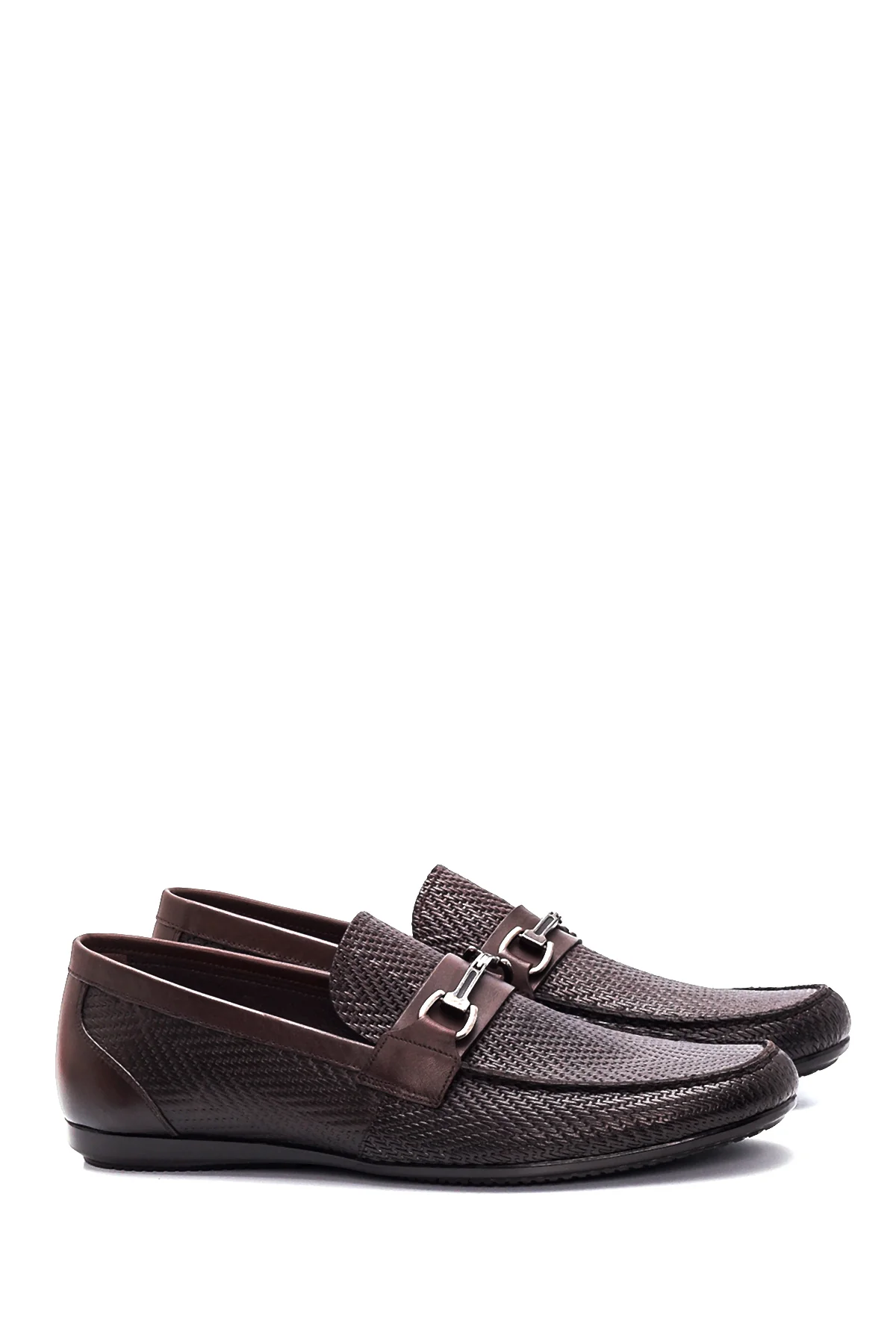 Erkek Kahverengi Deri Baskılı Casual Loafer - Image 3