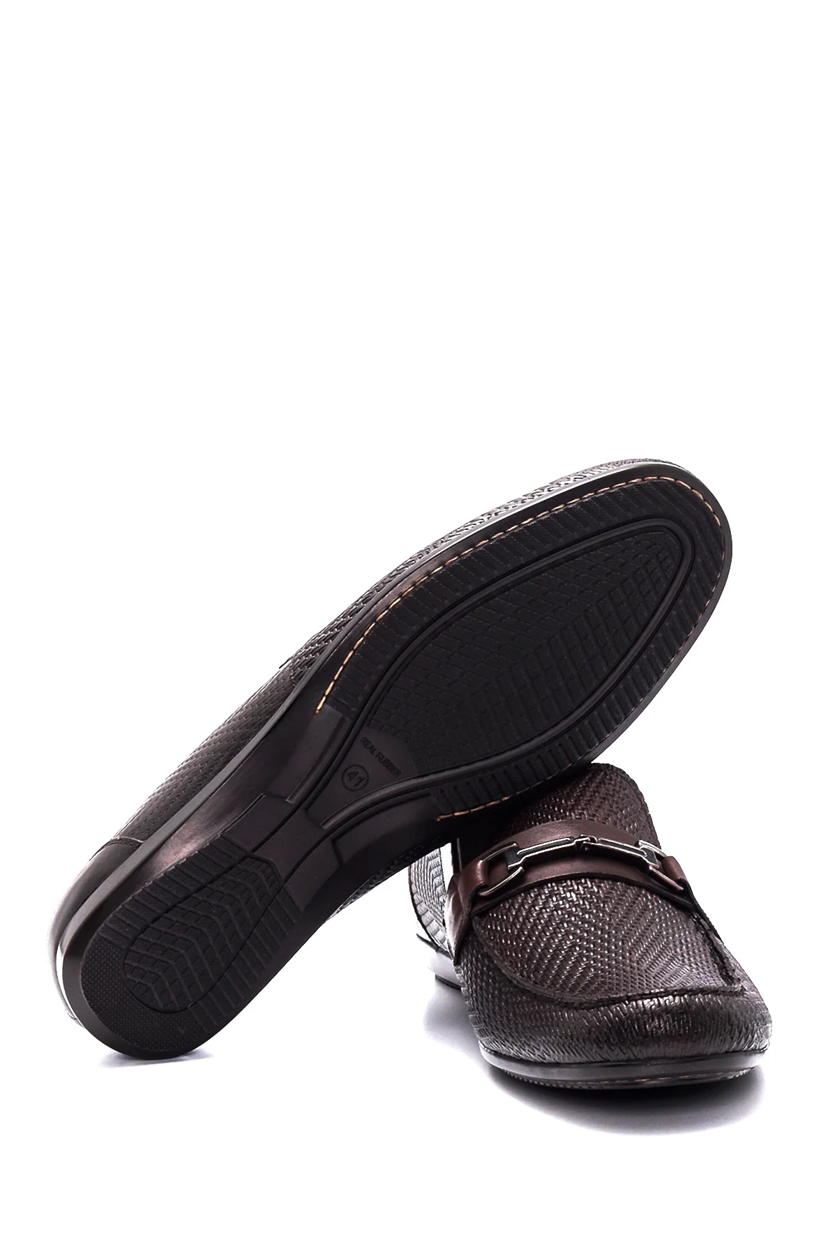 Erkek Kahverengi Deri Baskılı Casual Loafer - Image 4