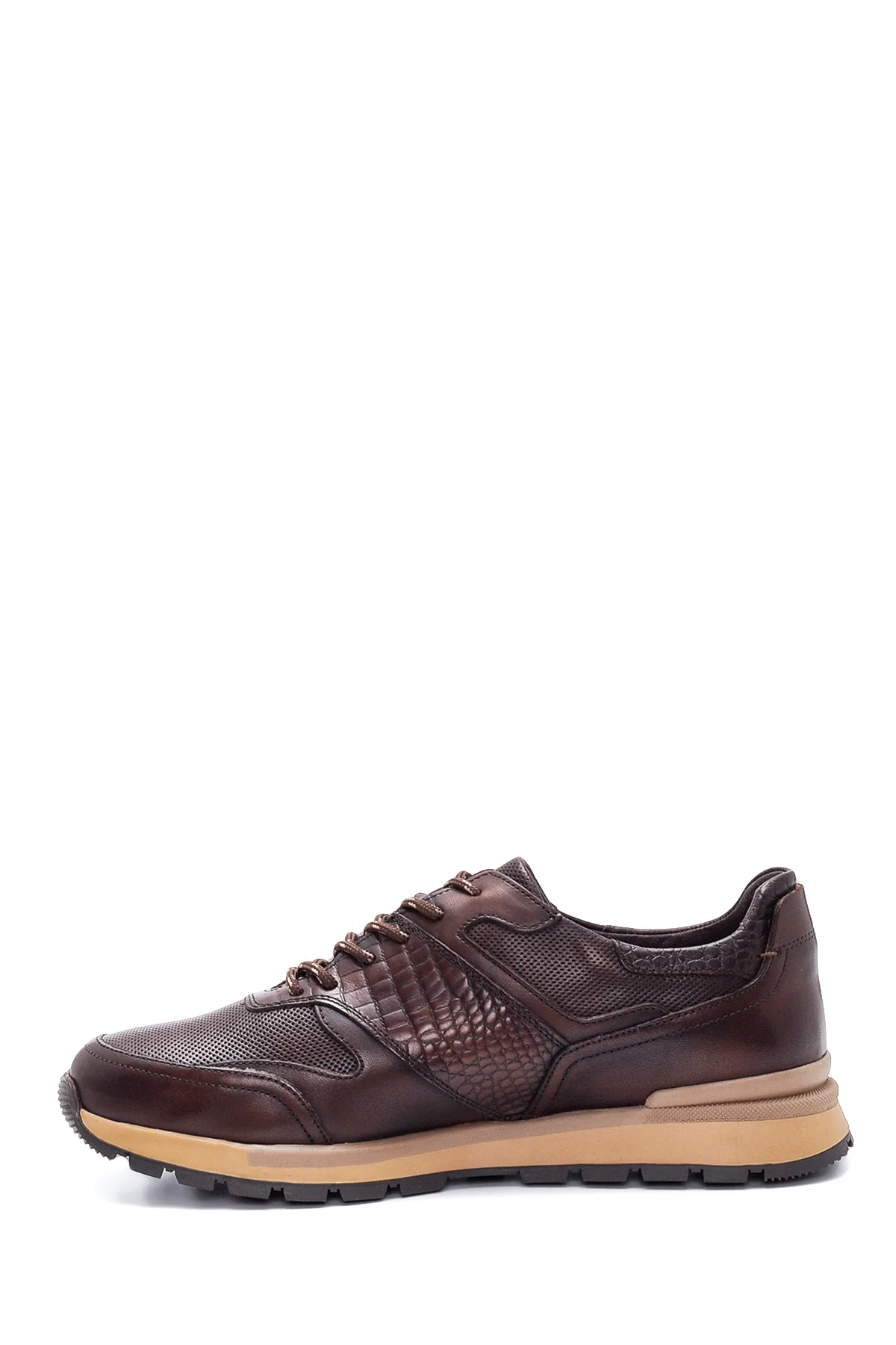 Erkek Kahverengi Deri Baskılı Sneaker - Image 2