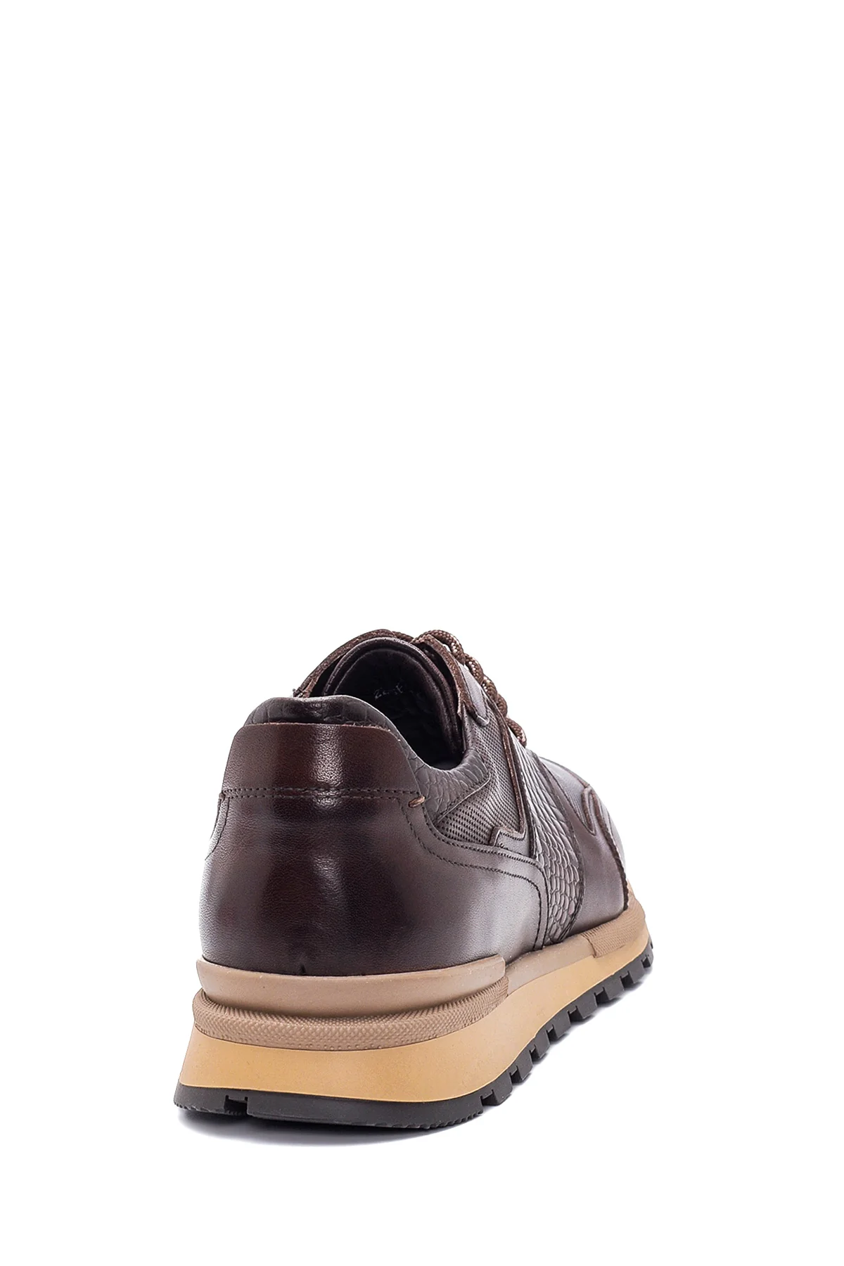 Erkek Kahverengi Deri Baskılı Sneaker - Image 5