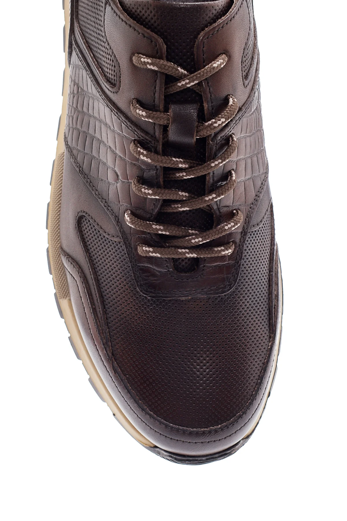 Erkek Kahverengi Deri Baskılı Sneaker - Image 6