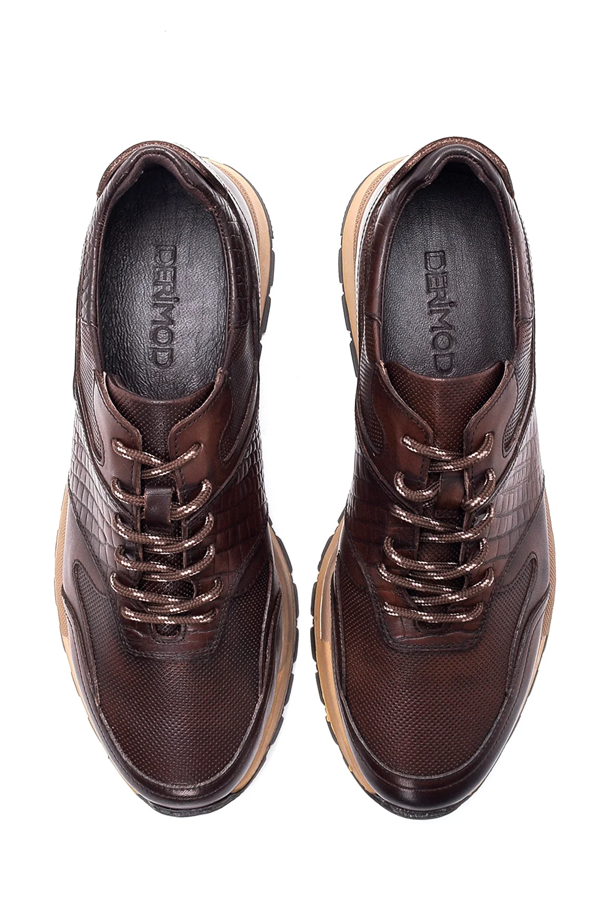 Erkek Kahverengi Deri Baskılı Sneaker - Image 7