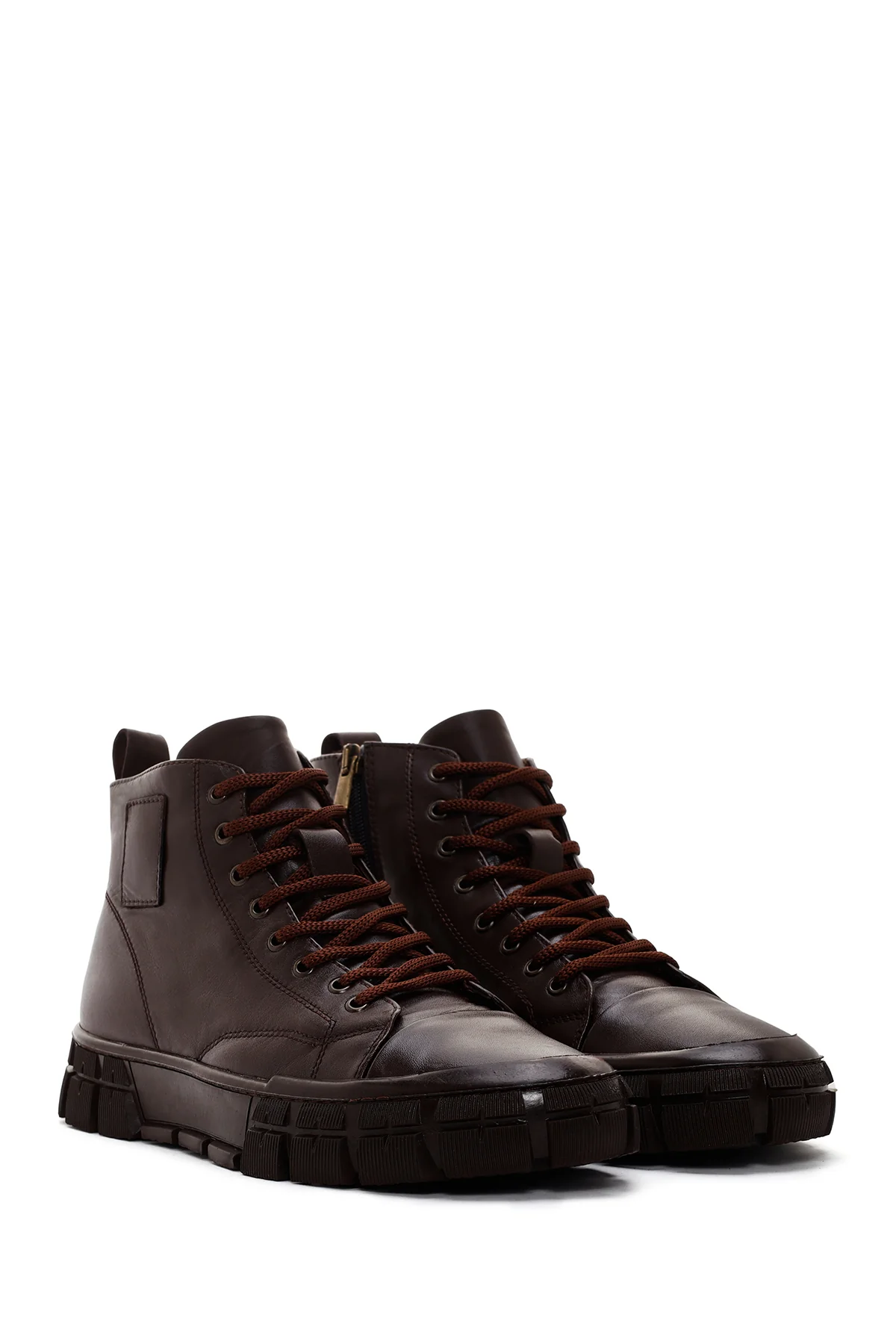 Erkek Kahverengi Deri Bilekli Sneaker - Image 3