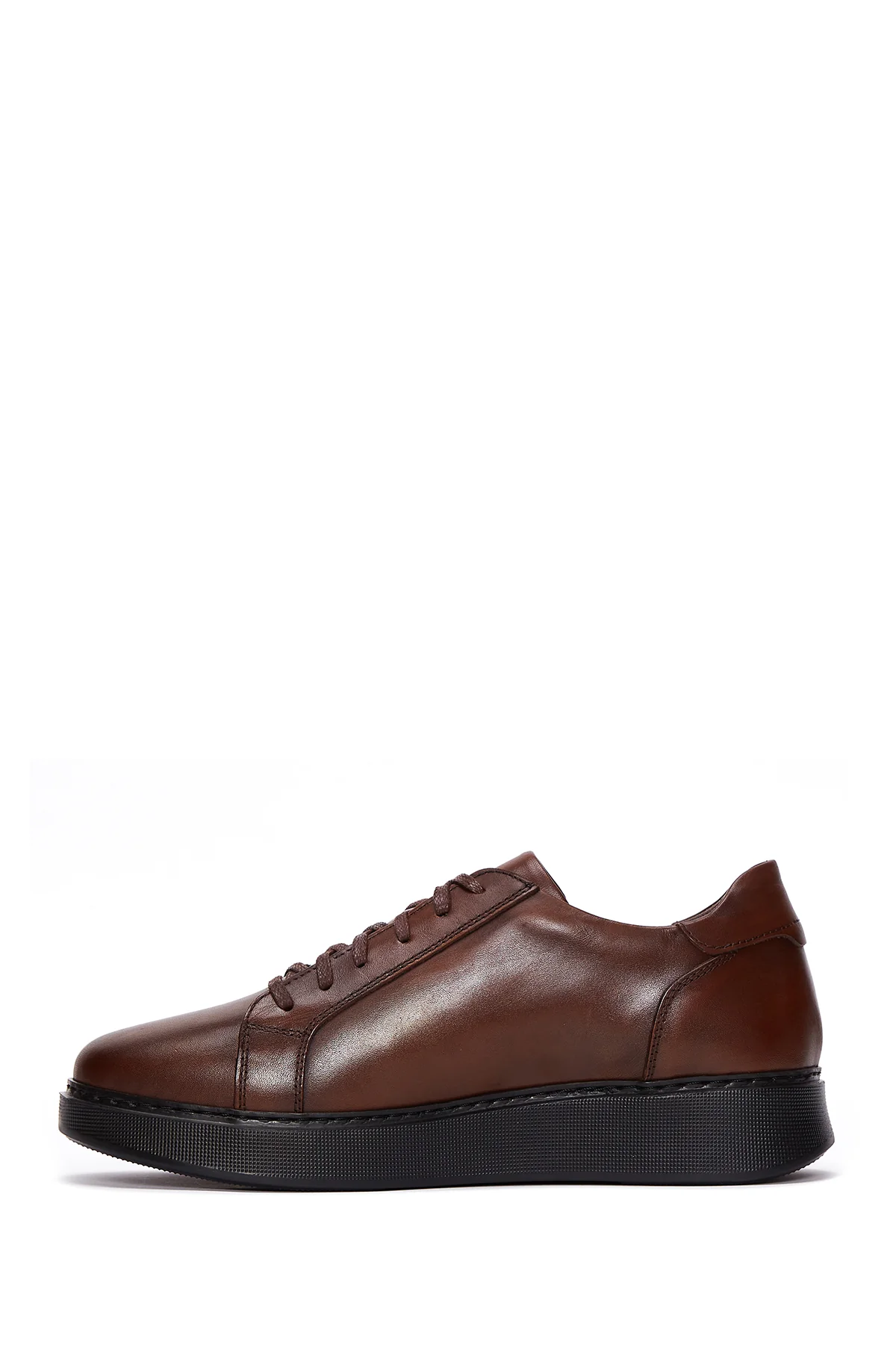 Erkek Kahverengi Deri Casual Sneaker - Image 2
