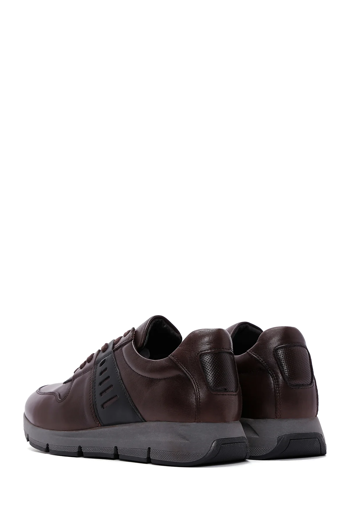 Erkek Kahverengi Deri Casual Sneaker - Image 4