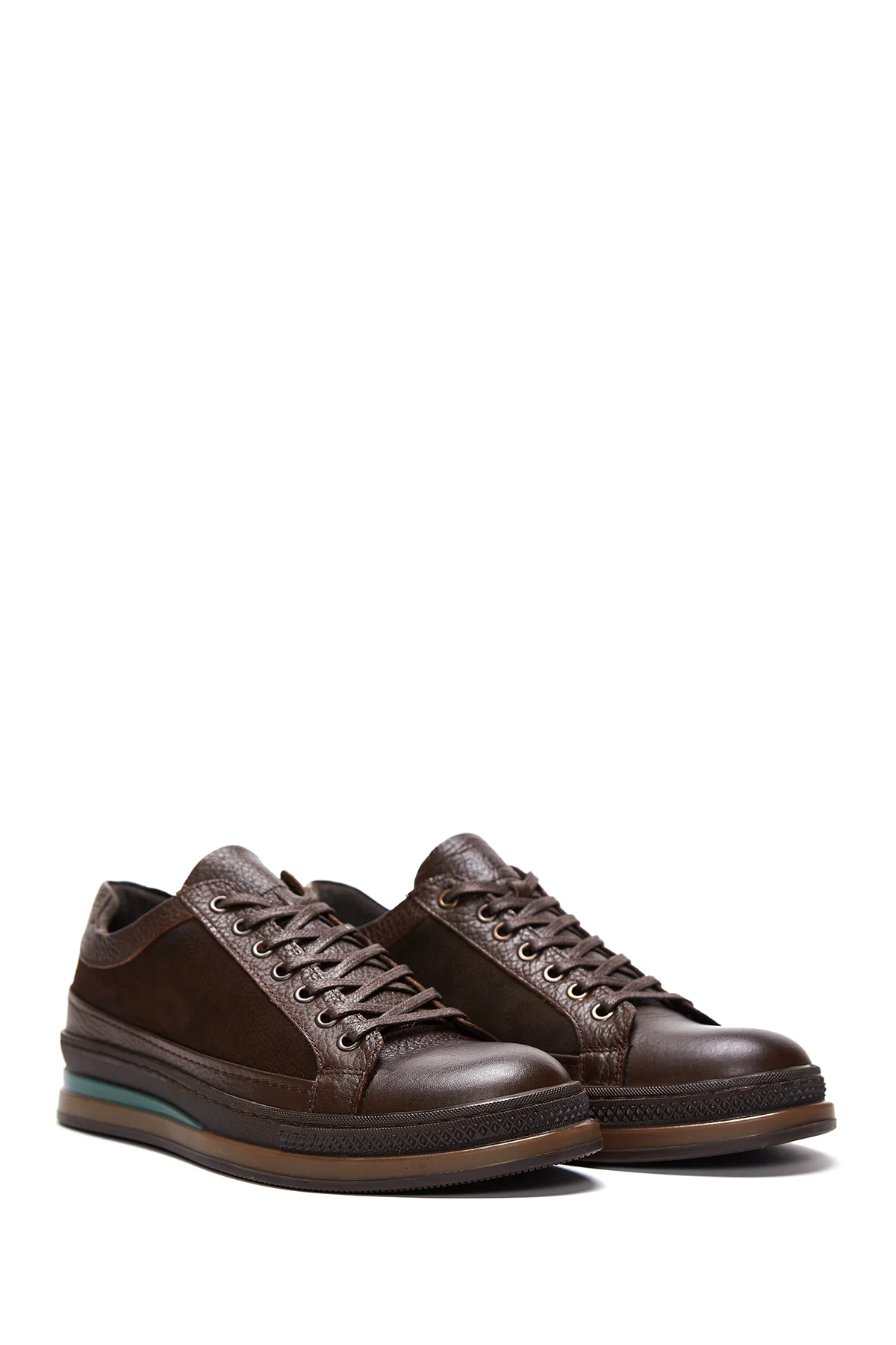 Erkek Kahverengi Deri Casual Sneaker - Image 4