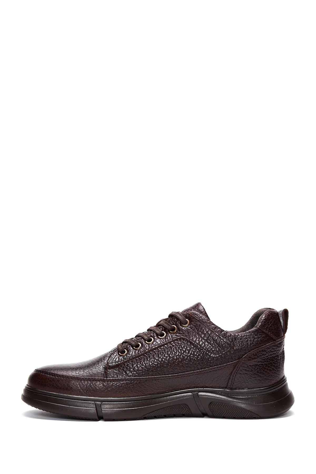 Erkek Kahverengi Deri Casual Sneaker - Image 2
