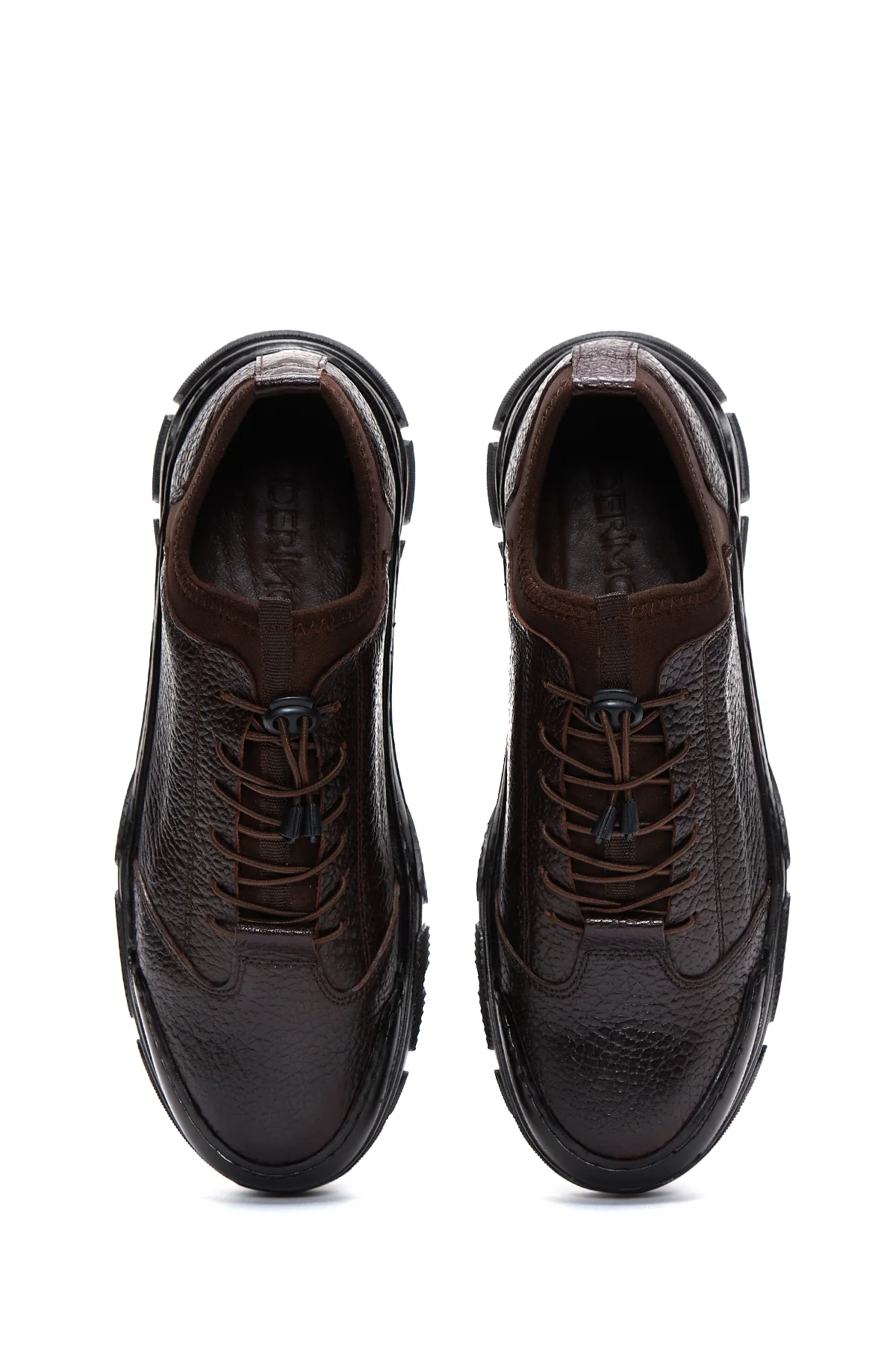 Erkek Kahverengi Deri Casual Sneaker - Image 6