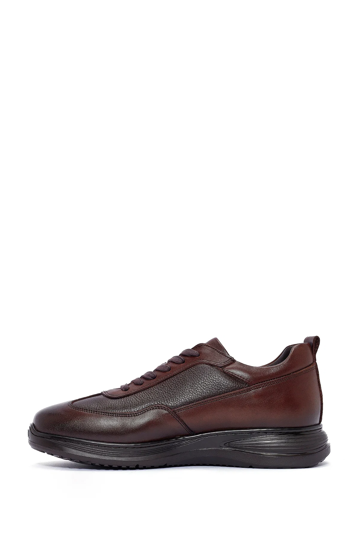 Erkek Kahverengi Deri Casual Sneaker - Image 2