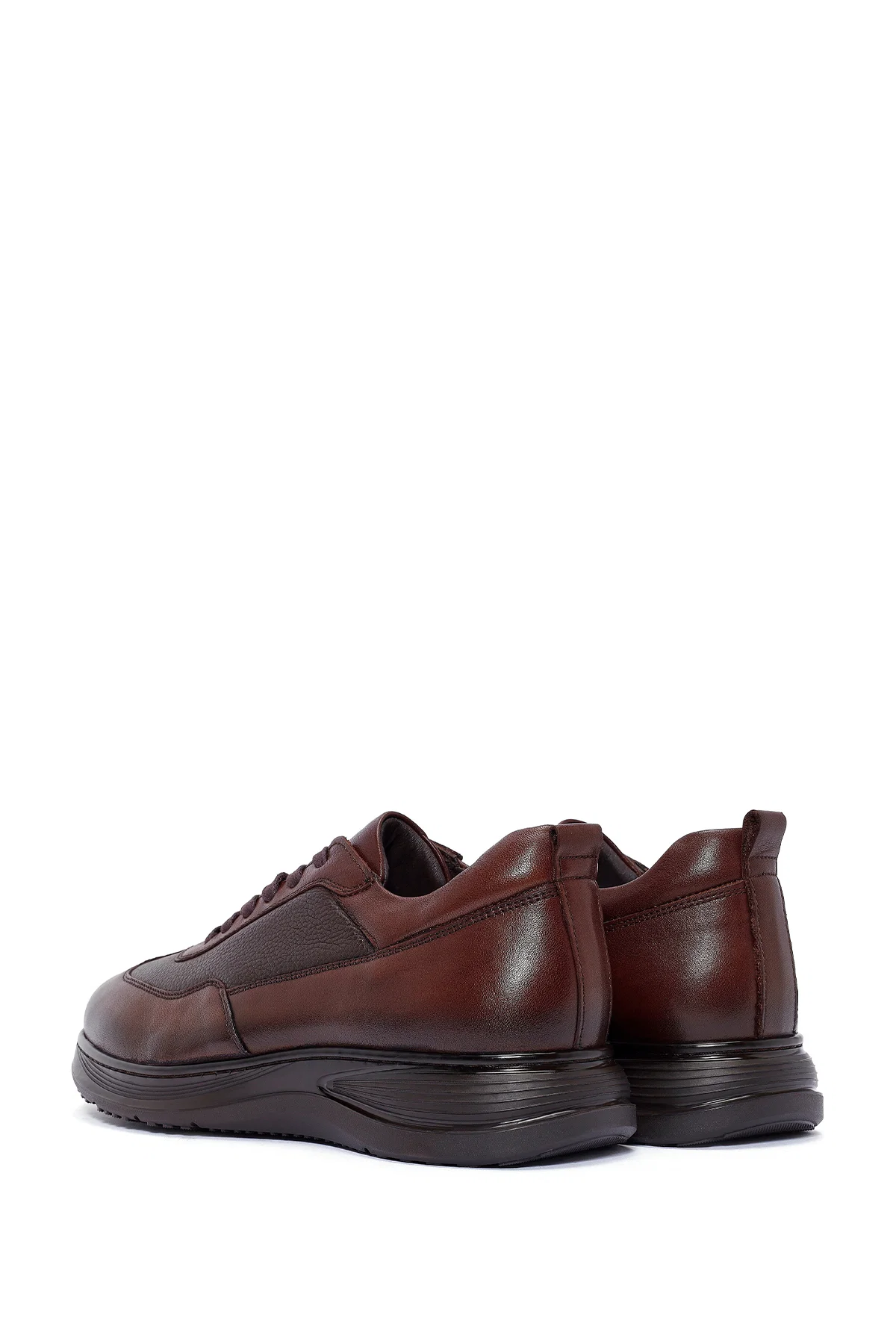 Erkek Kahverengi Deri Casual Sneaker - Image 5