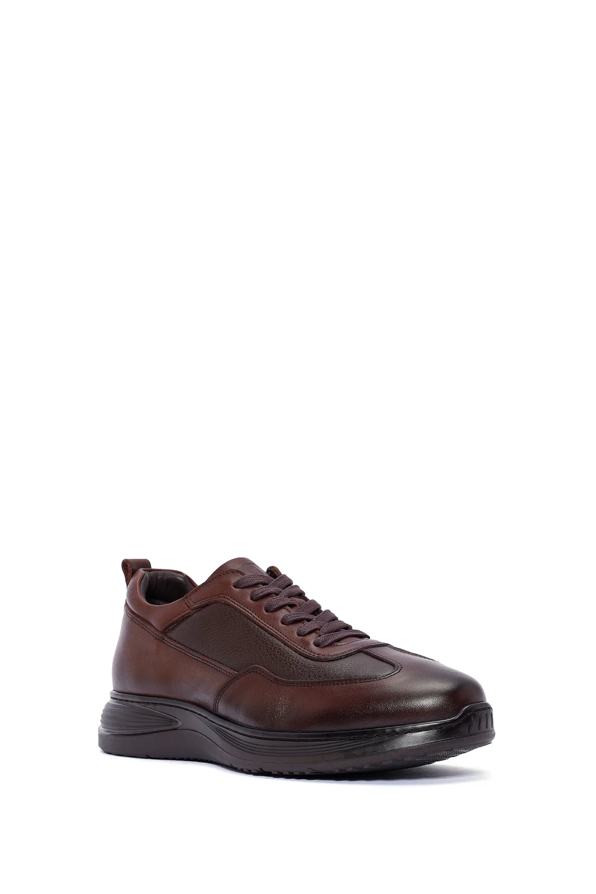 Erkek Kahverengi Deri Casual Sneaker - Image 6