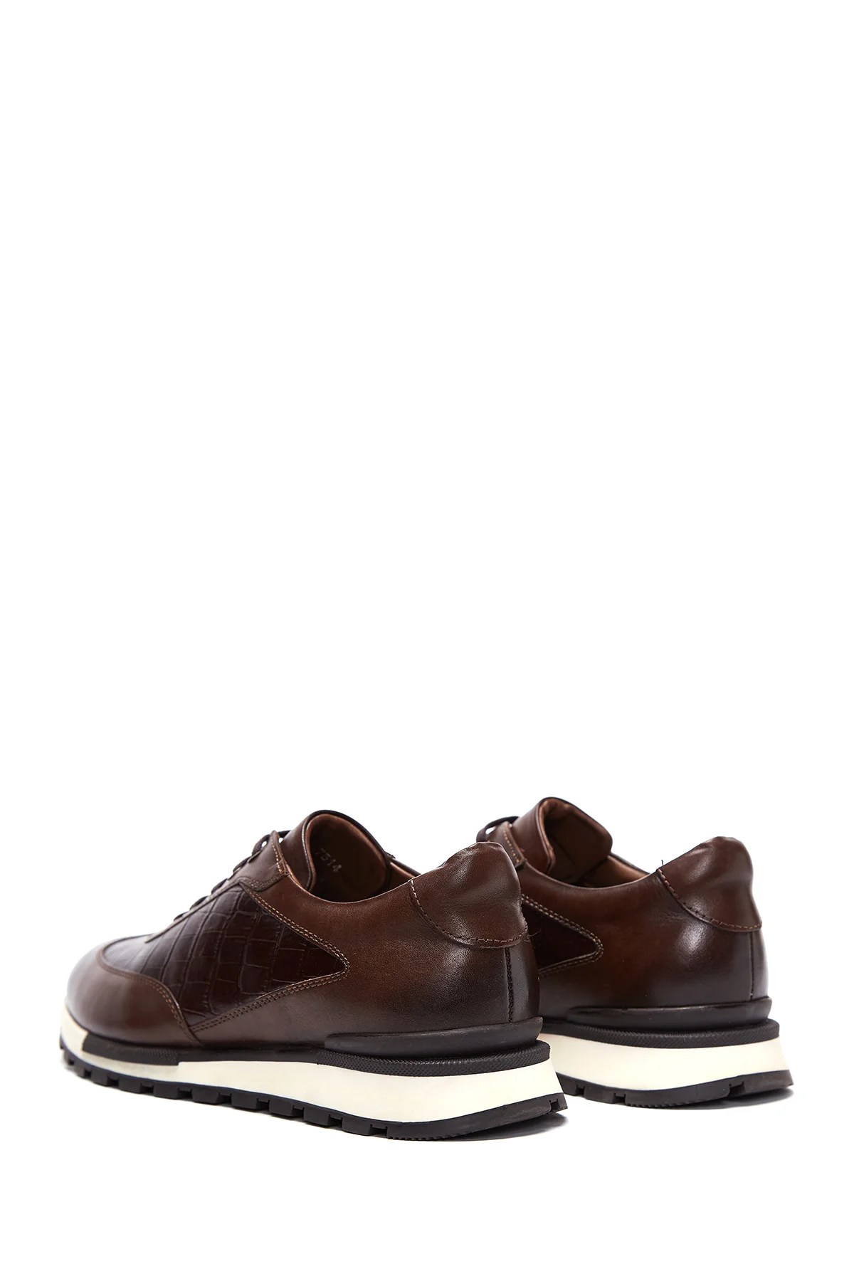 Erkek Kahverengi Deri Desenli Sneaker - Image 5