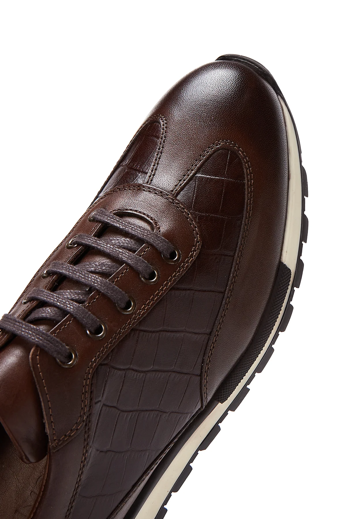 Erkek Kahverengi Deri Desenli Sneaker - Image 7