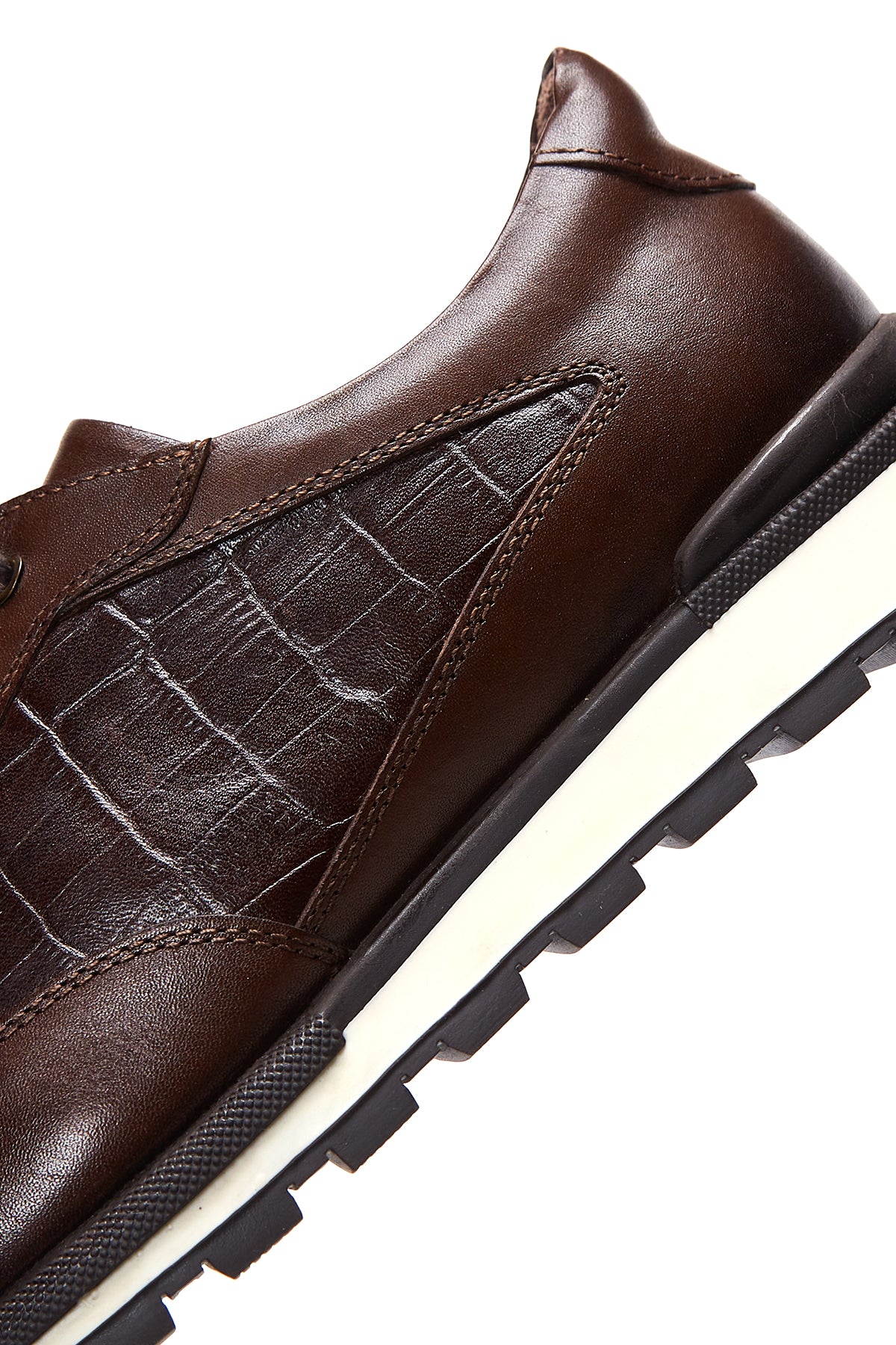 Erkek Kahverengi Deri Desenli Sneaker - Image 9