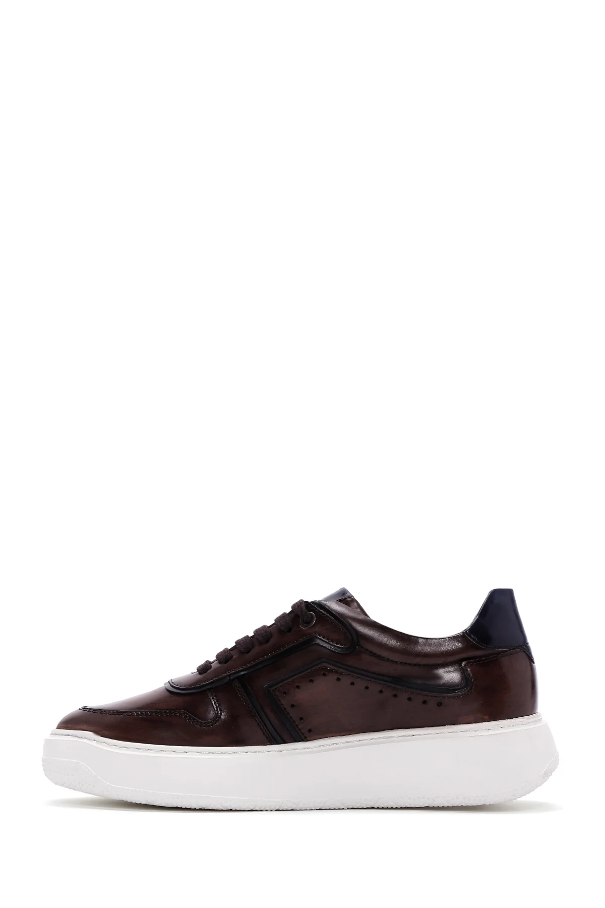 Erkek Kahverengi Deri Kalın Tabanlı Sneaker - Image 2