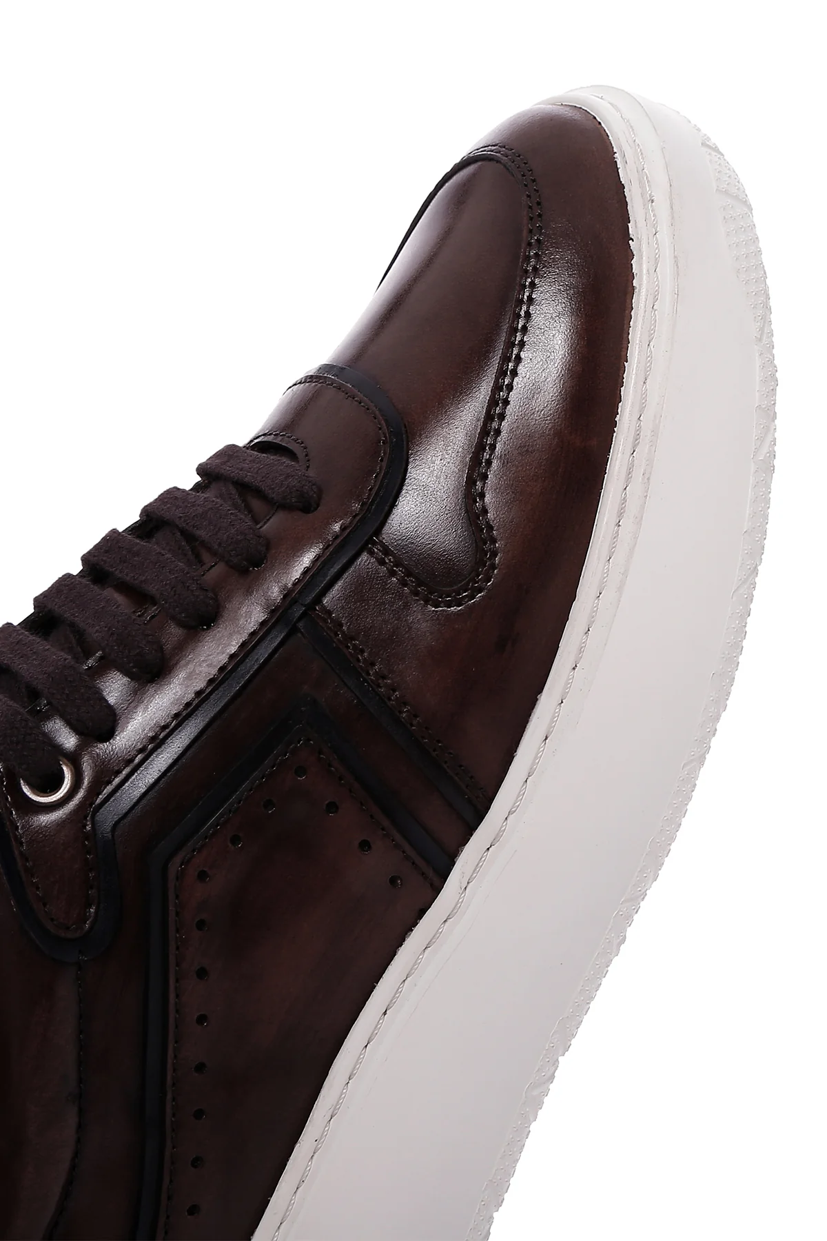 Erkek Kahverengi Deri Kalın Tabanlı Sneaker - Image 9
