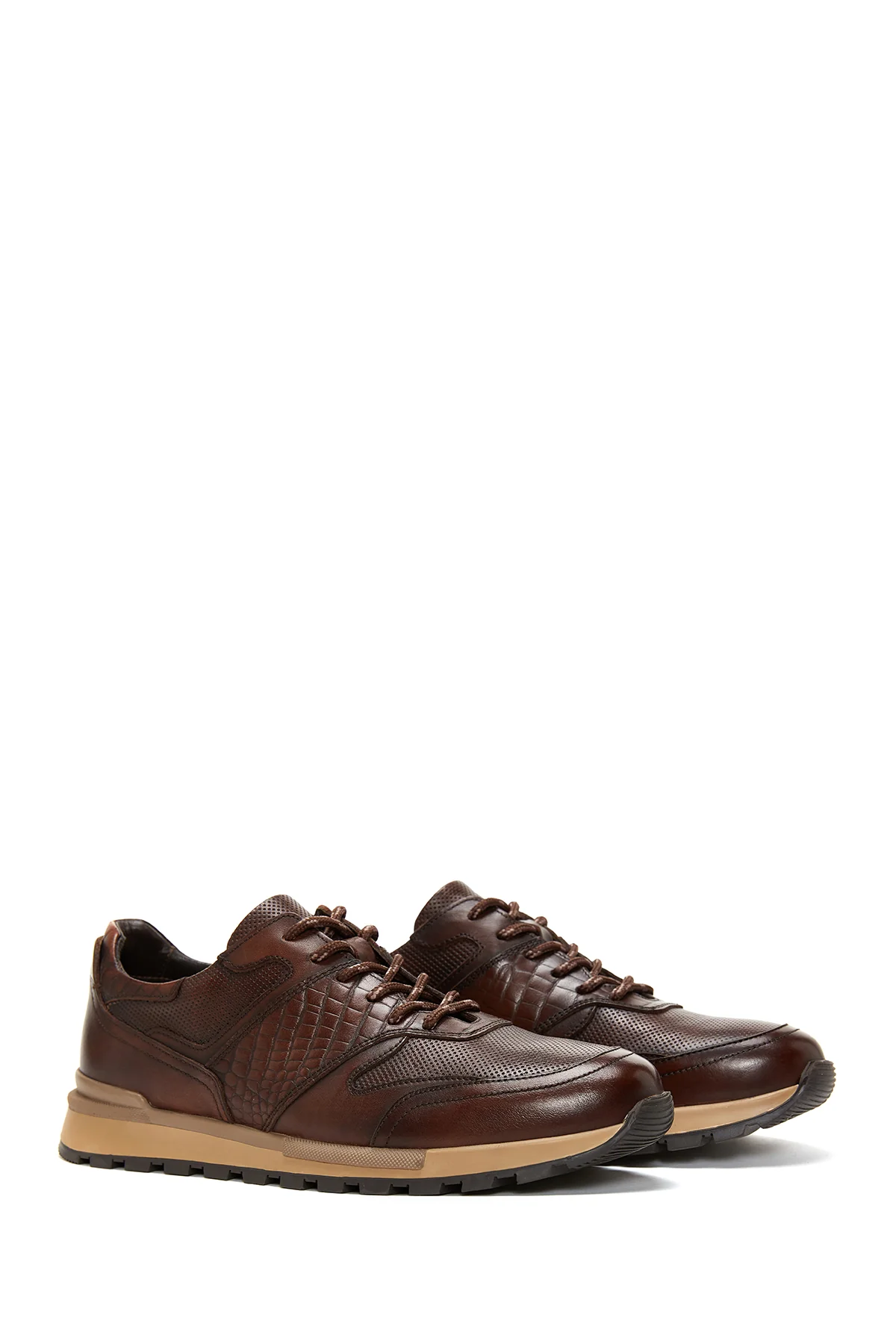 Erkek Kahverengi Deri Sneaker - Image 3