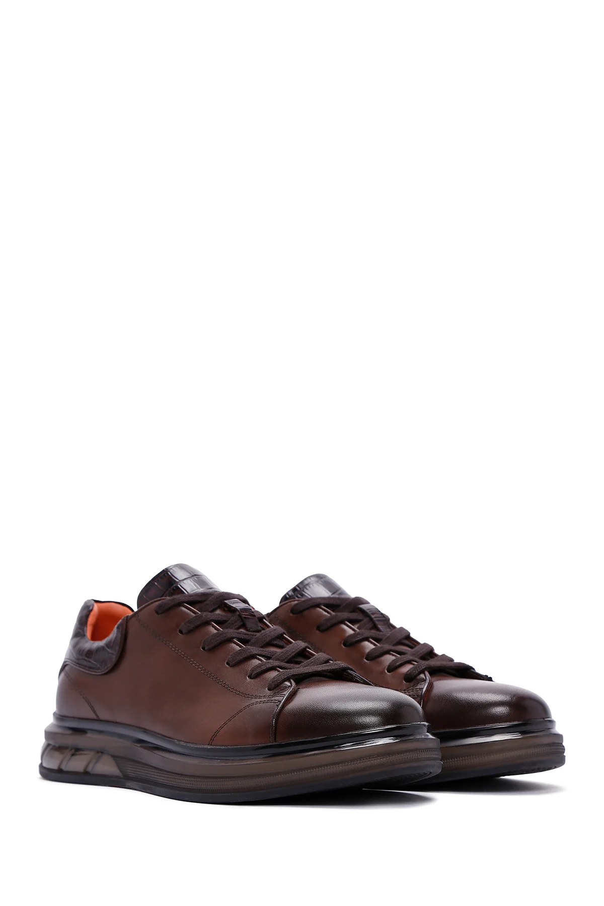 Erkek Kahverengi Deri Sneaker - Image 3