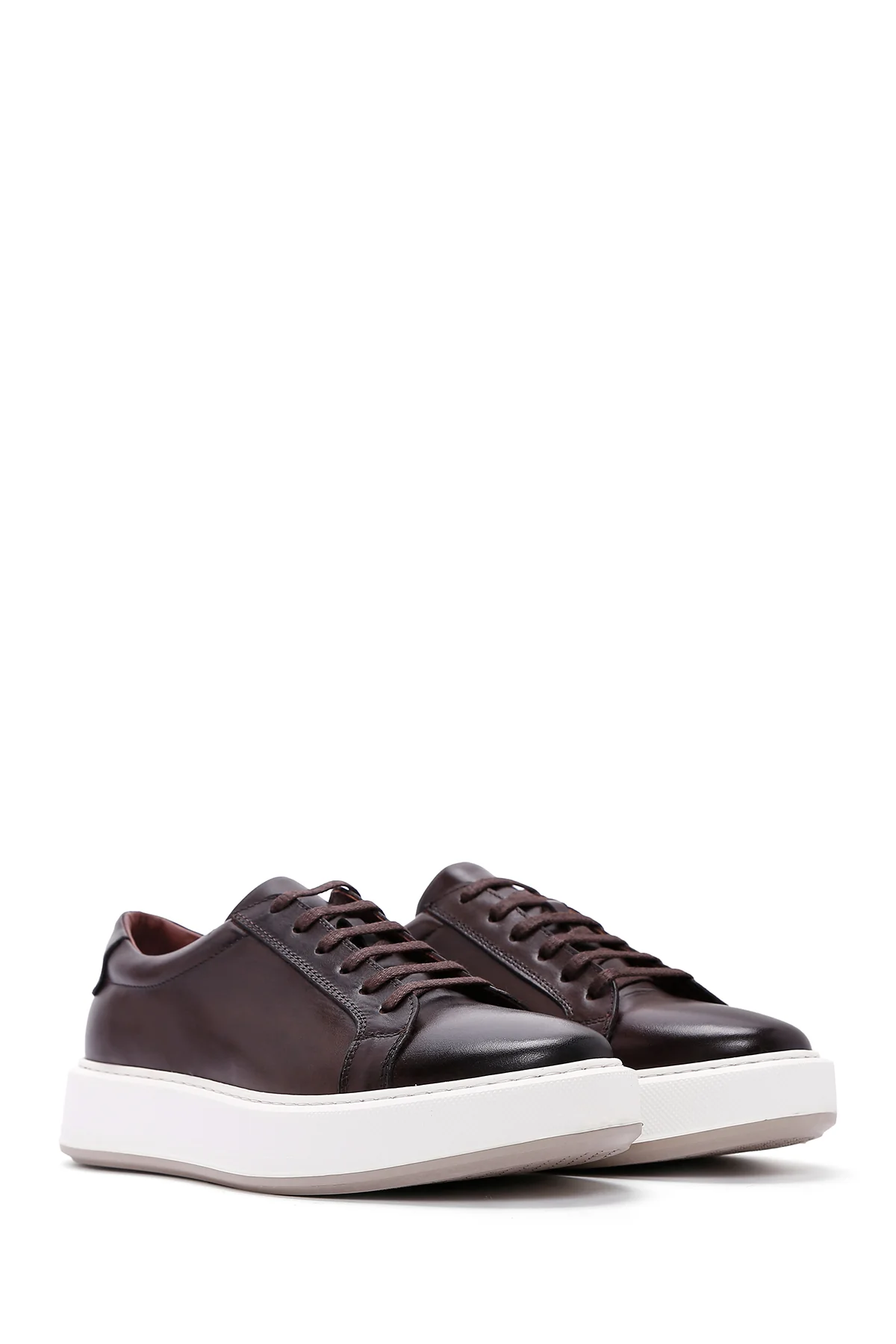 Erkek Kahverengi Deri Sneaker - Image 4