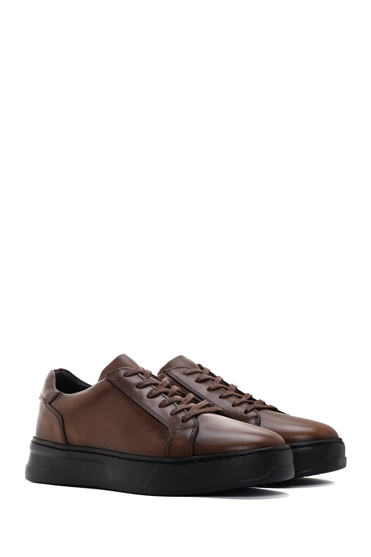 Erkek Kahverengi Deri Sneaker - Image 3