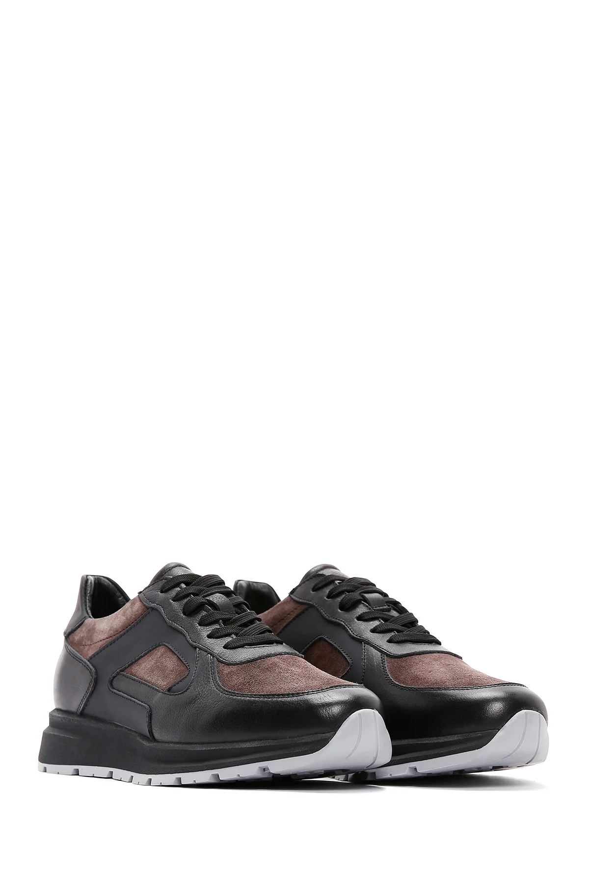 Erkek Kahverengi Deri Süet Detaylı Kalın Tabanlı Sneaker - Image 3