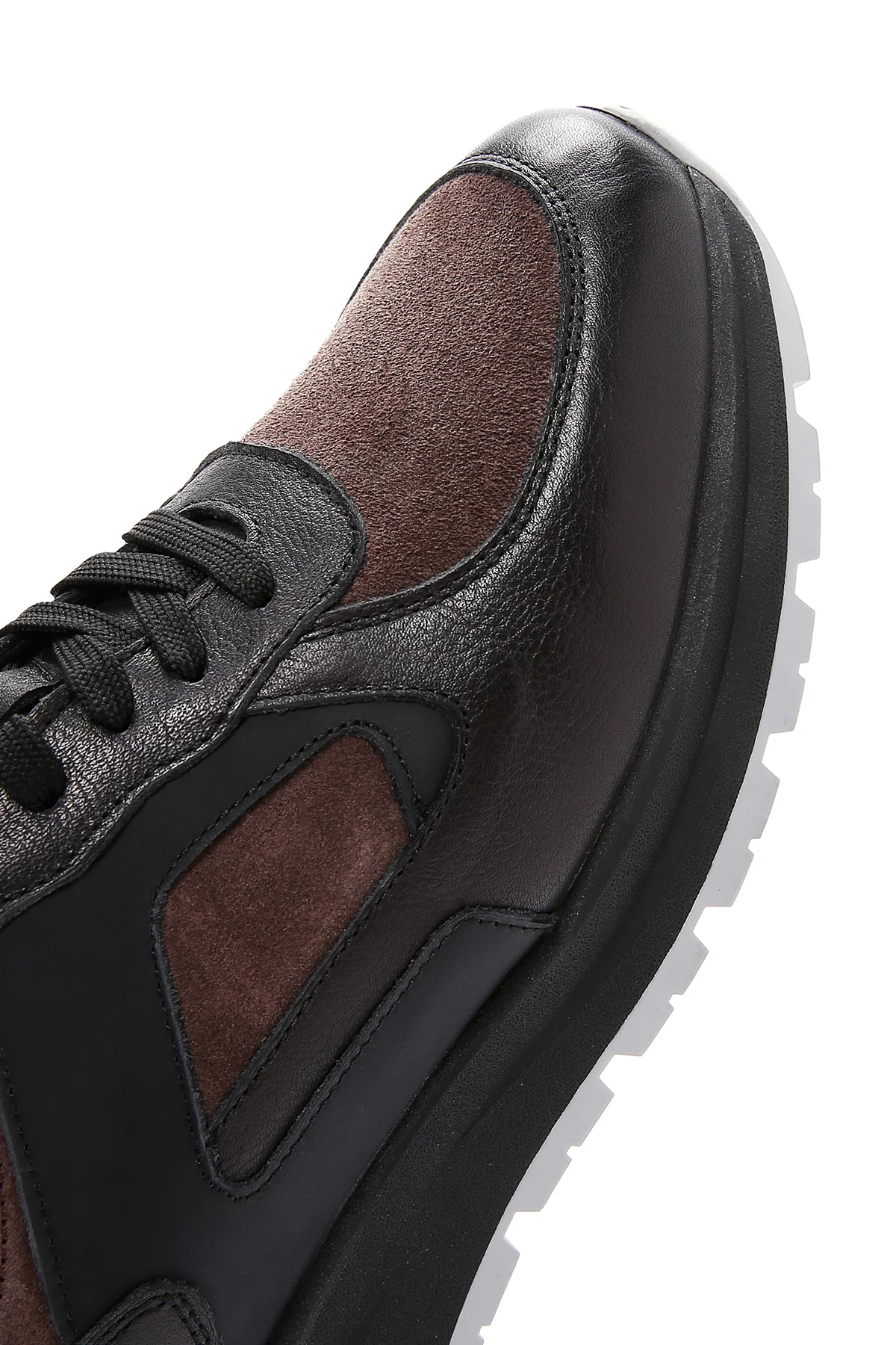 Erkek Kahverengi Deri Süet Detaylı Kalın Tabanlı Sneaker - Image 9