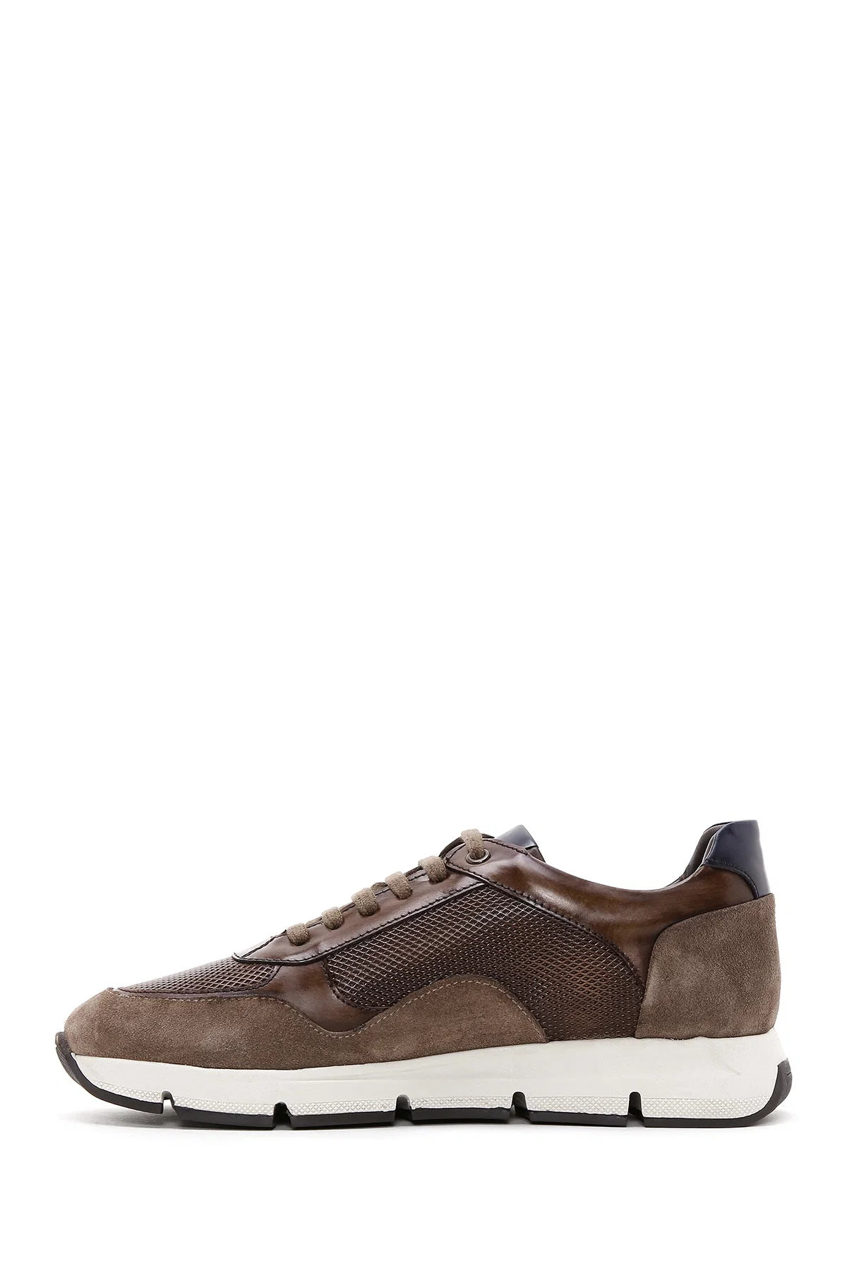 Erkek Kahverengi Deri Süet Detaylı Sneaker - Image 3