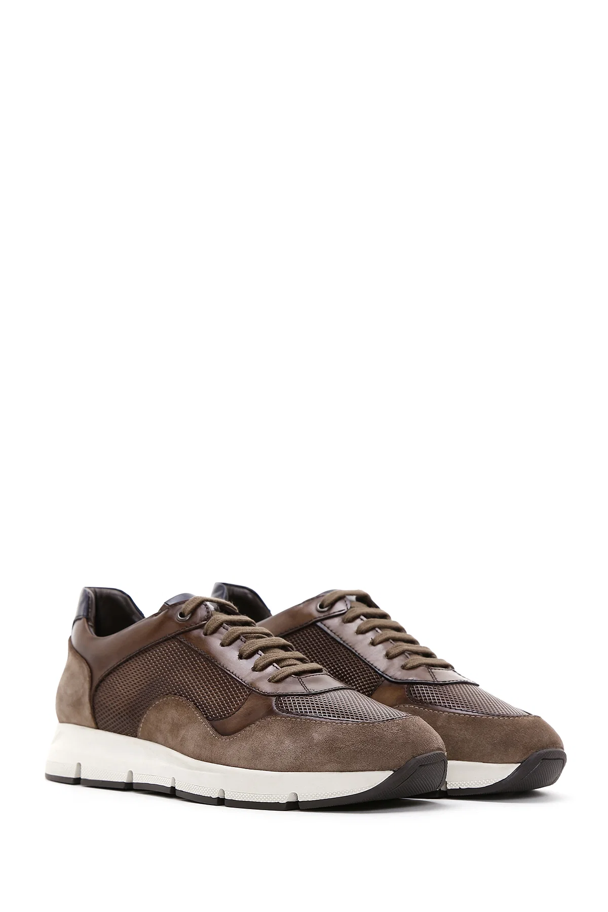 Erkek Kahverengi Deri Süet Detaylı Sneaker - Image 4