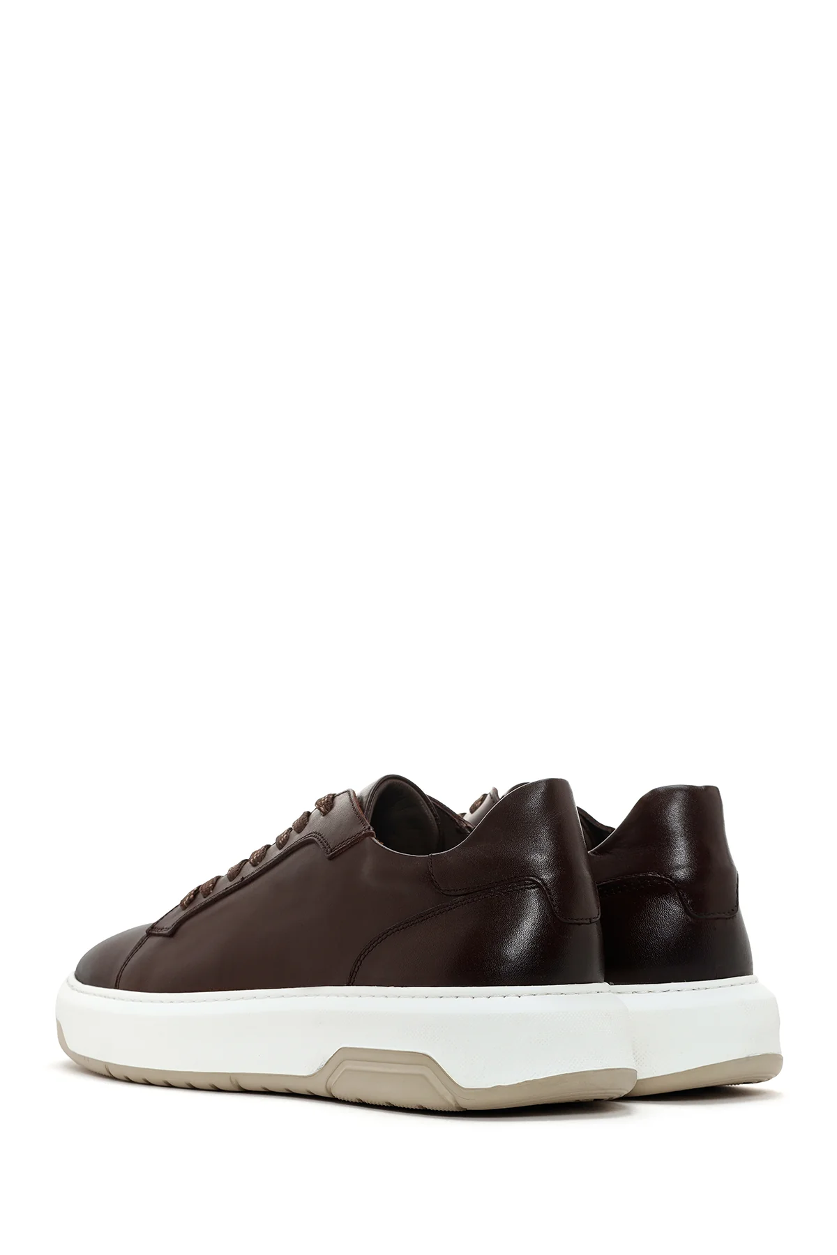 Erkek Kahverengi Kalın Tabanlı Bağcıklı Deri Sneaker - Image 5