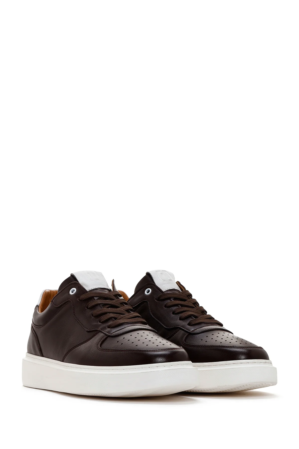Erkek Kahverengi Kalın Tabanlı Bağcıklı Deri Sneaker - Image 3