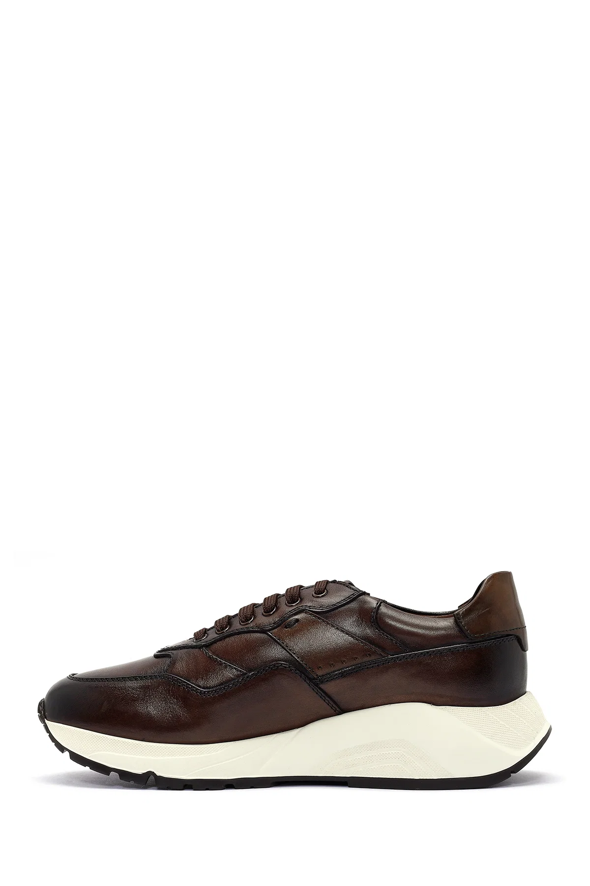 Erkek Kahverengi Kalın Tabanlı Bağcıklı Deri Sneaker - Image 2