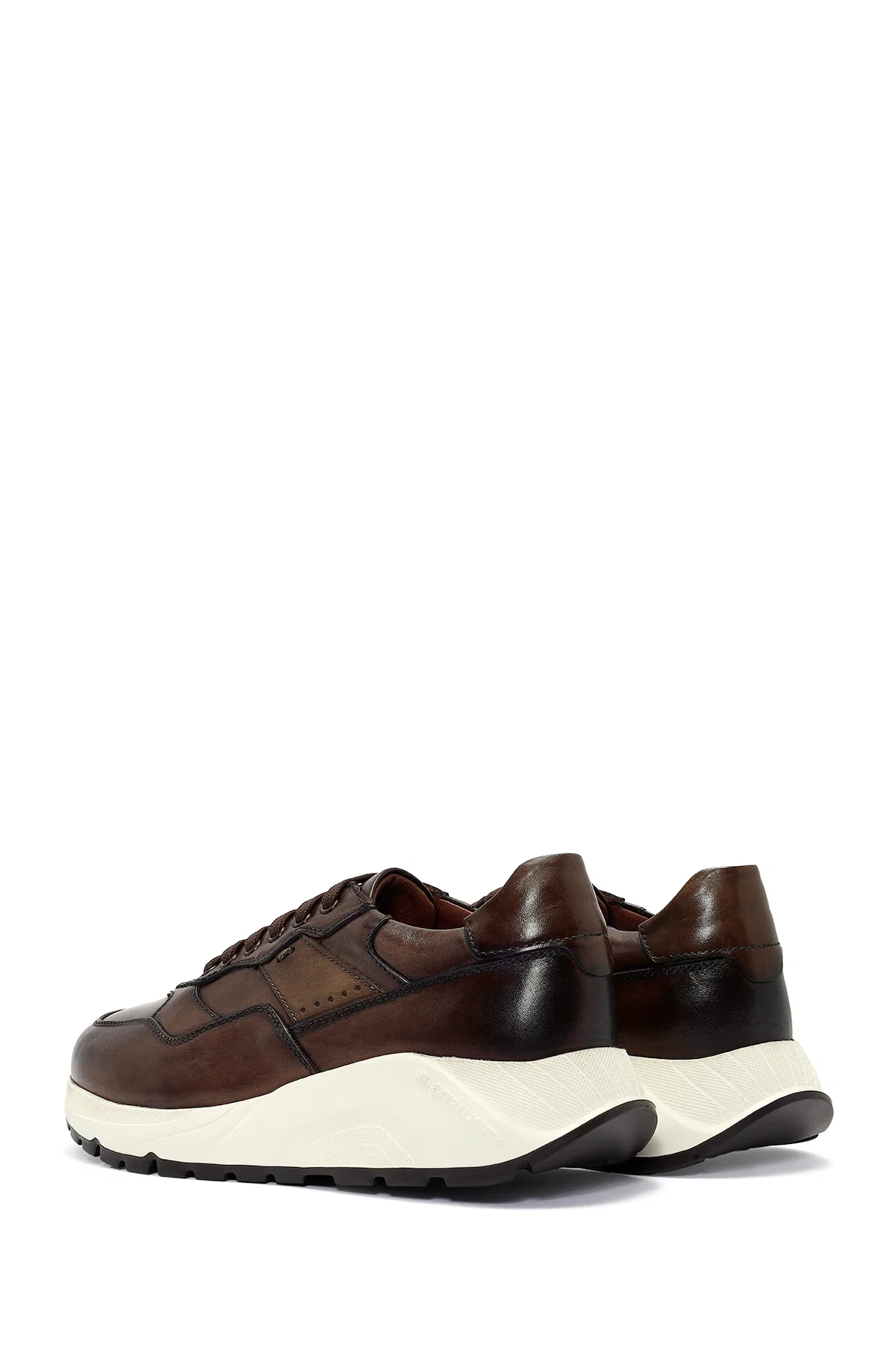 Erkek Kahverengi Kalın Tabanlı Bağcıklı Deri Sneaker - Image 5