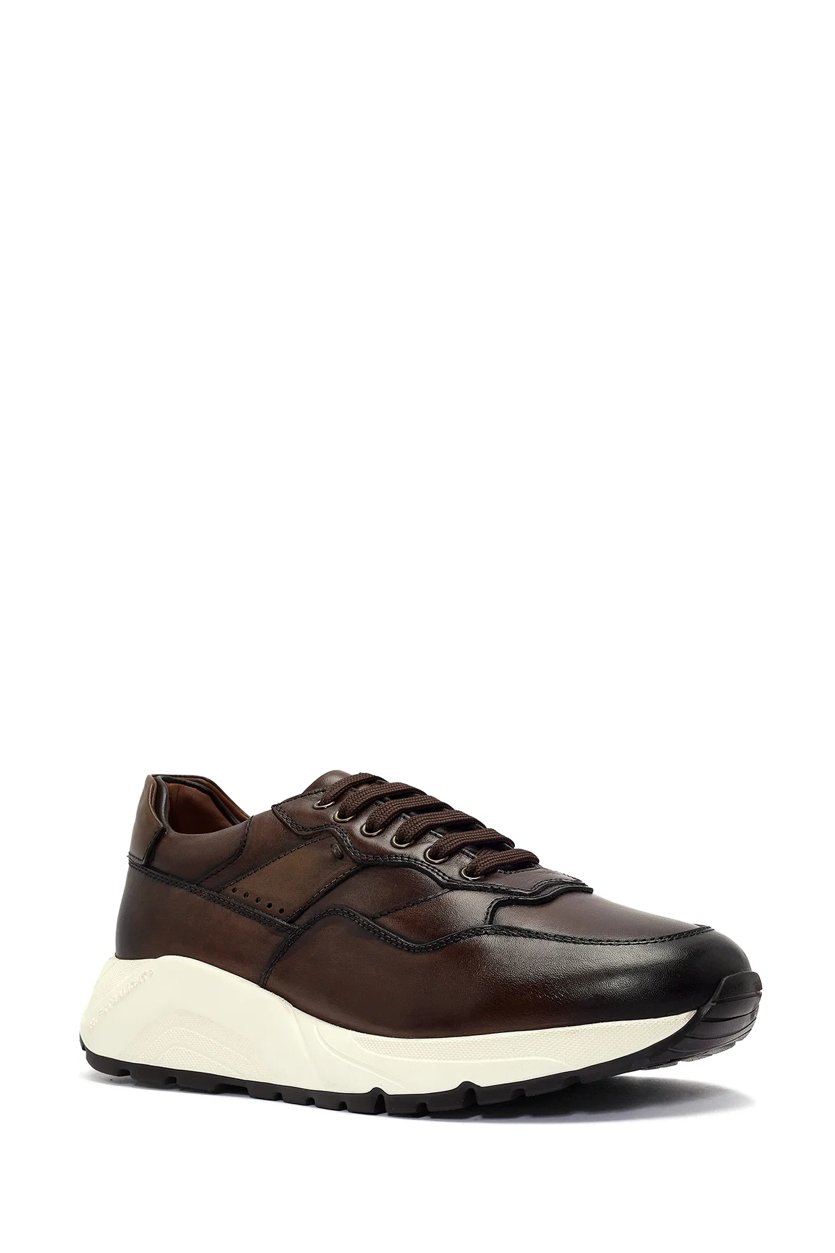Erkek Kahverengi Kalın Tabanlı Bağcıklı Deri Sneaker - Image 7