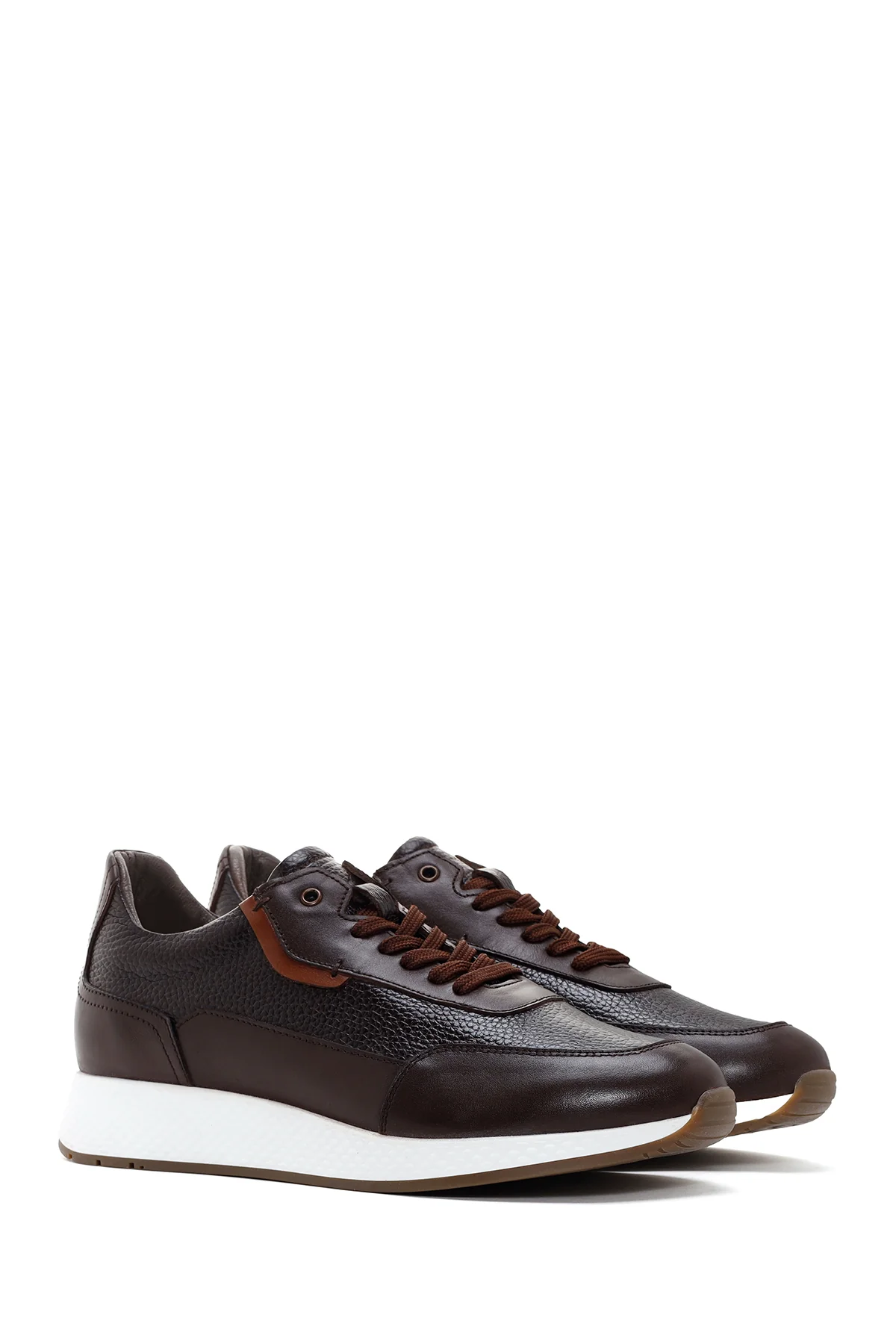 Erkek Kahverengi Kalın Tabanlı Deri Casual Sneaker - Image 3