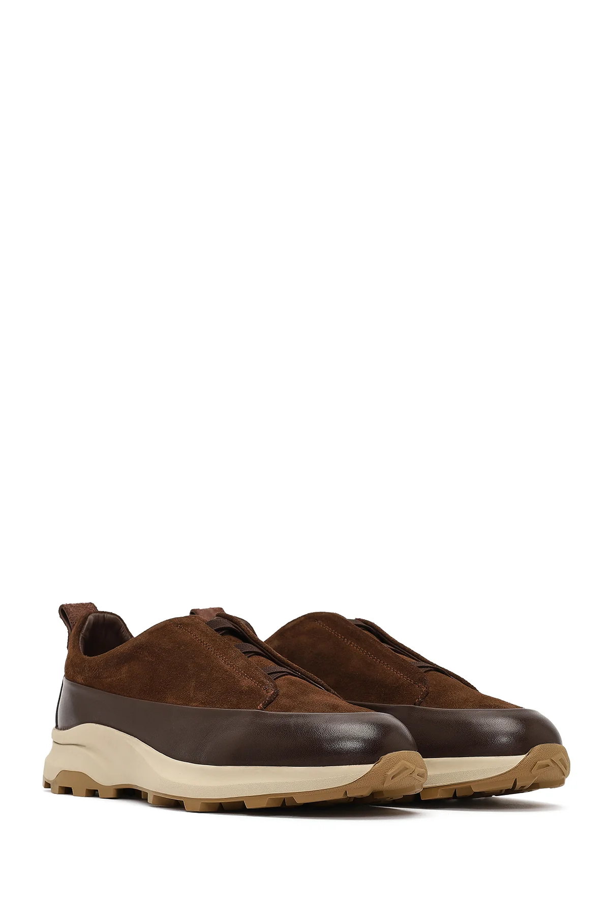 Erkek Kahverengi Kalın Tabanlı Deri Casual Sneaker - Image 3
