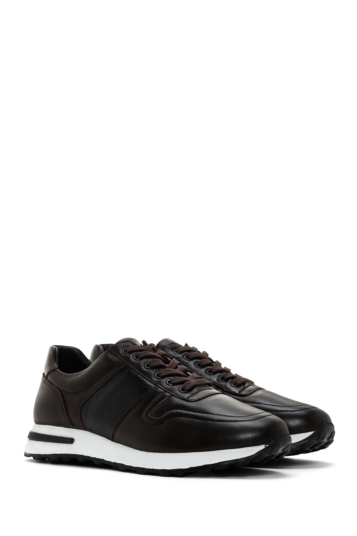 Erkek Kahverengi Kalın Tabanlı Deri Sneaker - Image 3
