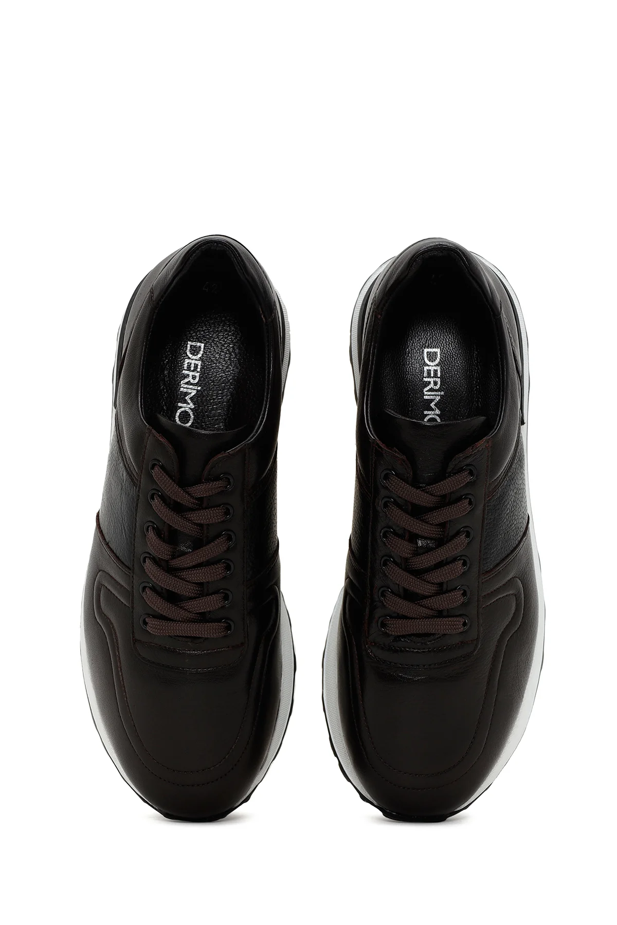 Erkek Kahverengi Kalın Tabanlı Deri Sneaker - Image 6