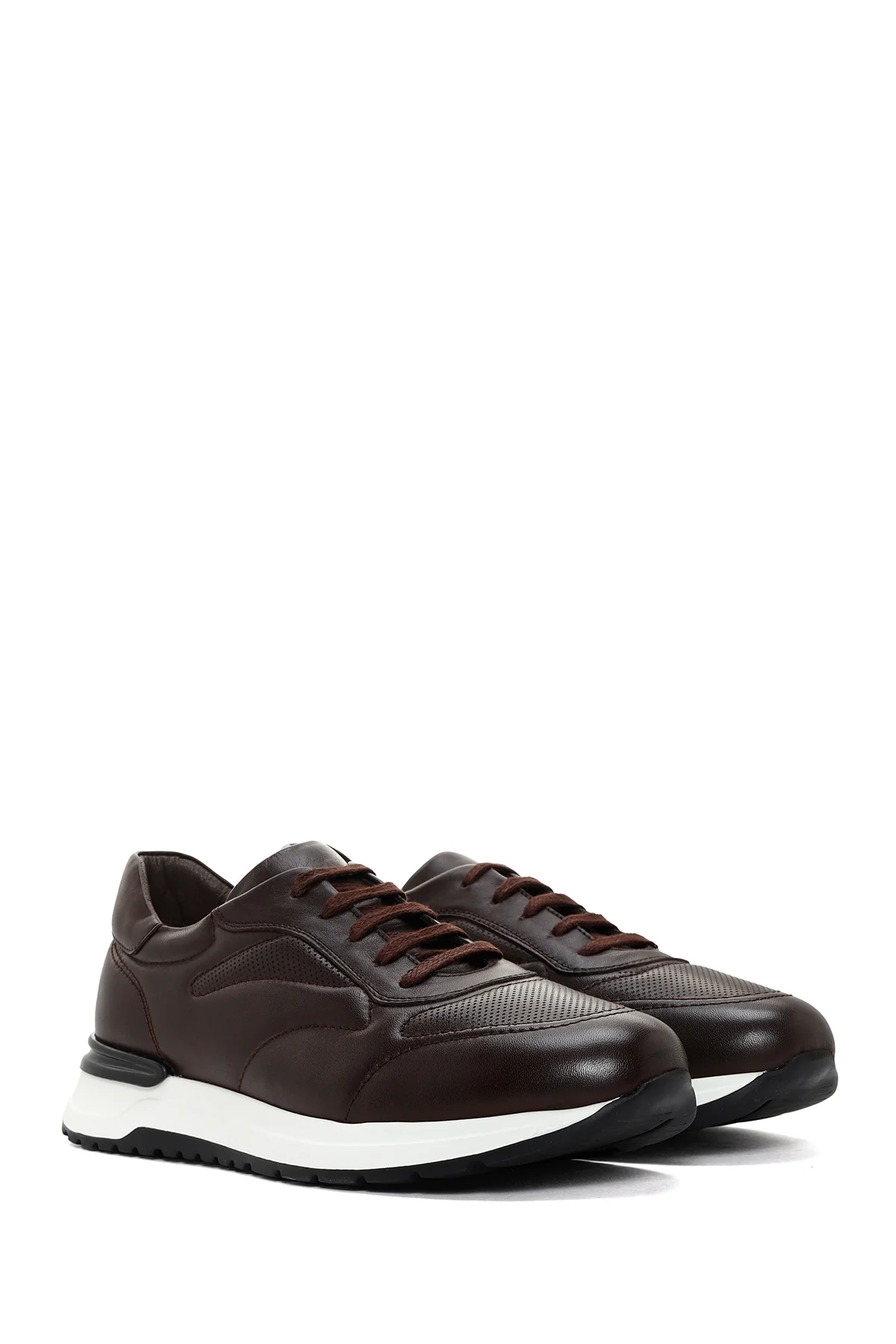 Erkek Kahverengi Kalın Tabanlı Deri Sneaker - Image 3